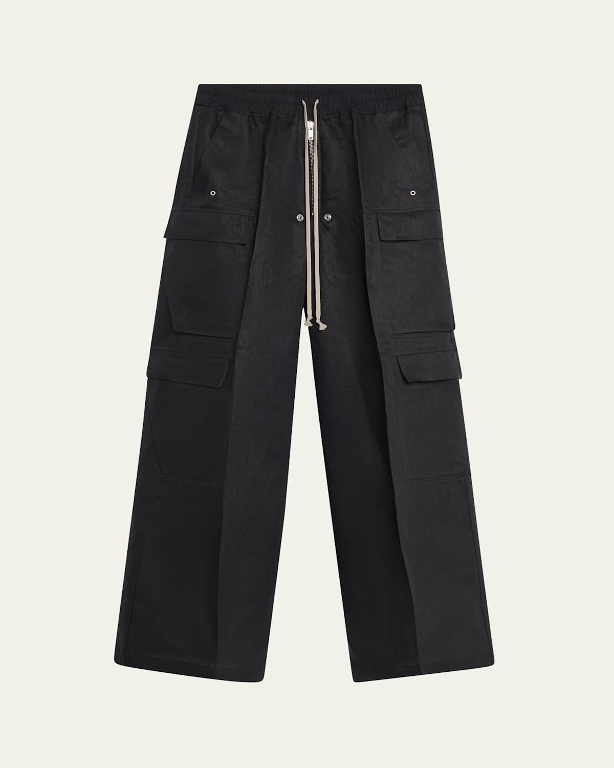 Rick Owens Men's Coated Linen Cargo Belas Pants In Black
