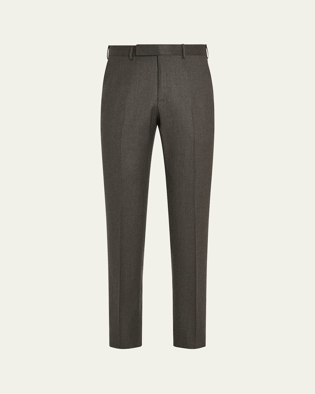 Zegna Men's Wool Flannel Flat-front Trousers In Brown