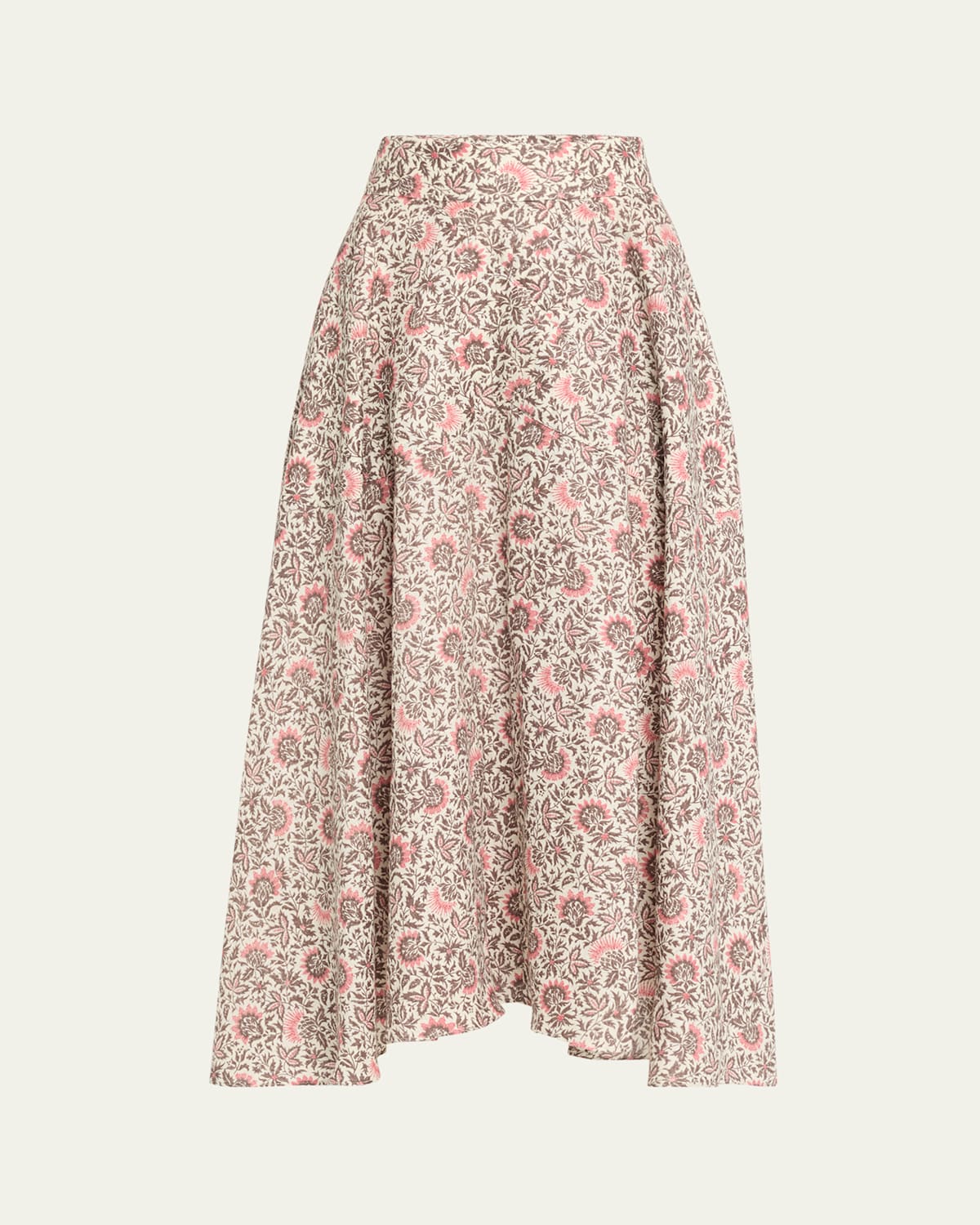 Shop Loro Piana Jaya Floral-print Linen Twill Midi Skirt In T1n7 Chalkgraphite