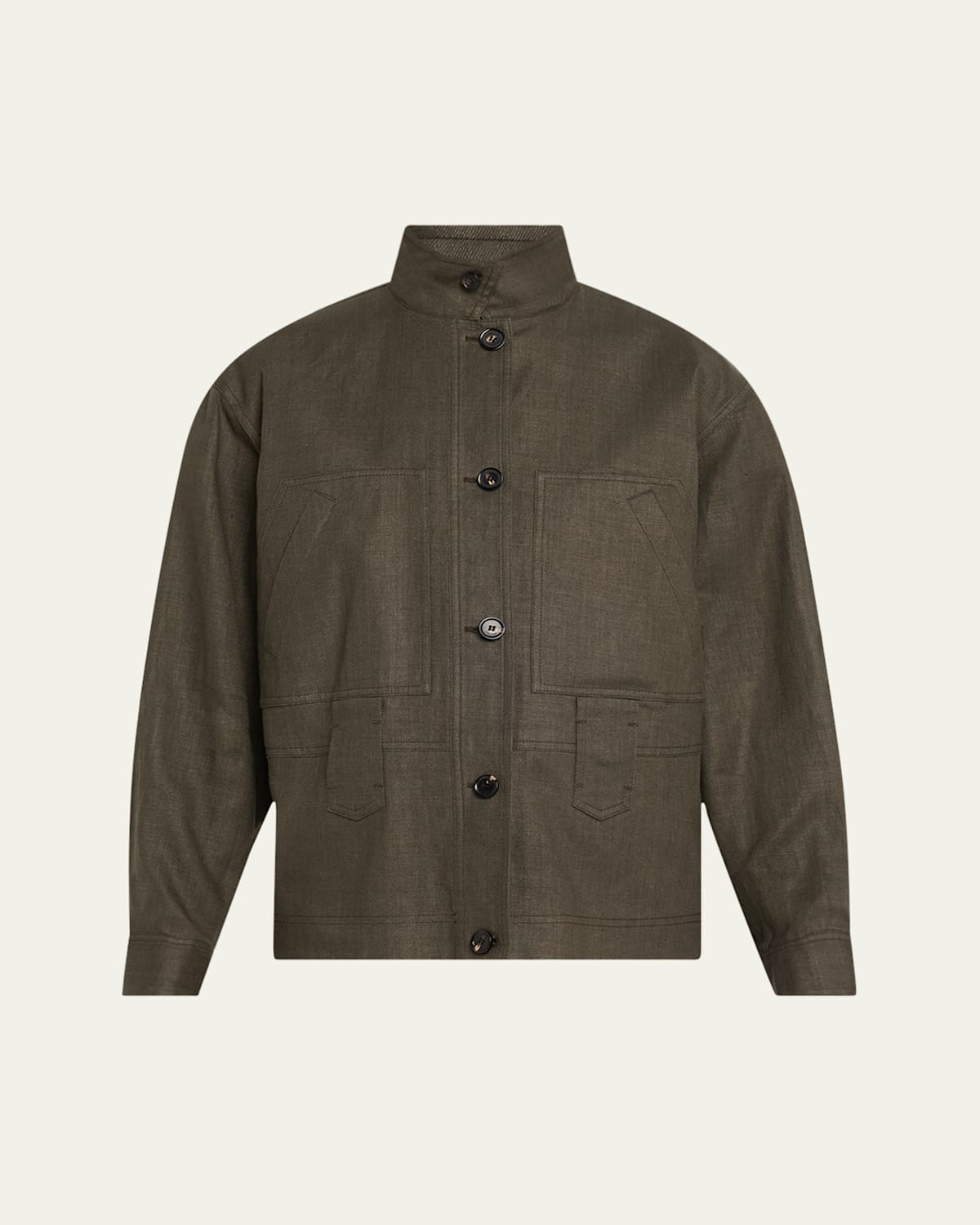 Loro Piana Jaylon Structured Linen Wool Field Jacket In Black Pine