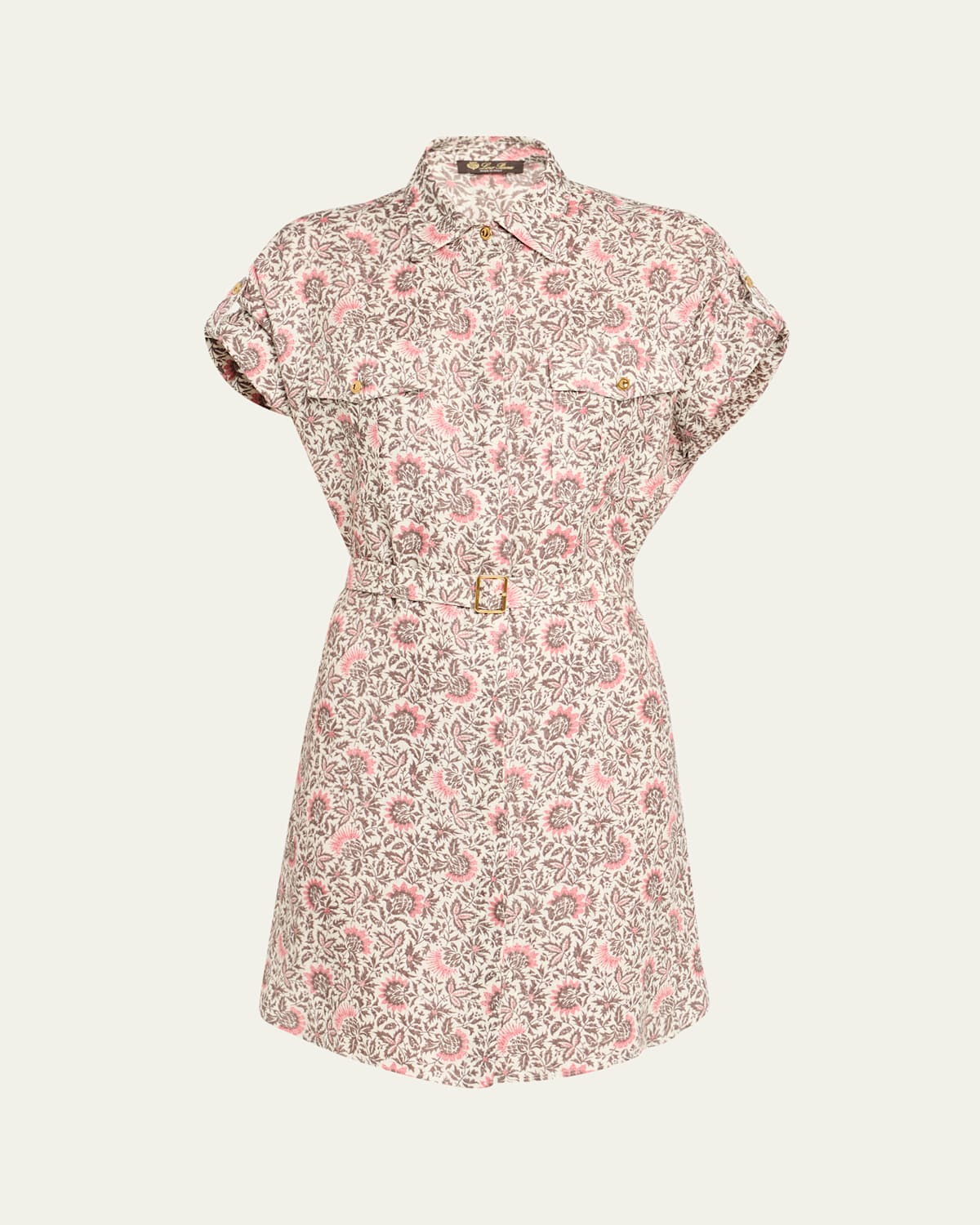 Loro Piana Idris Riserva San Nicolo Twill Belted Mini Shirtdress In Gray