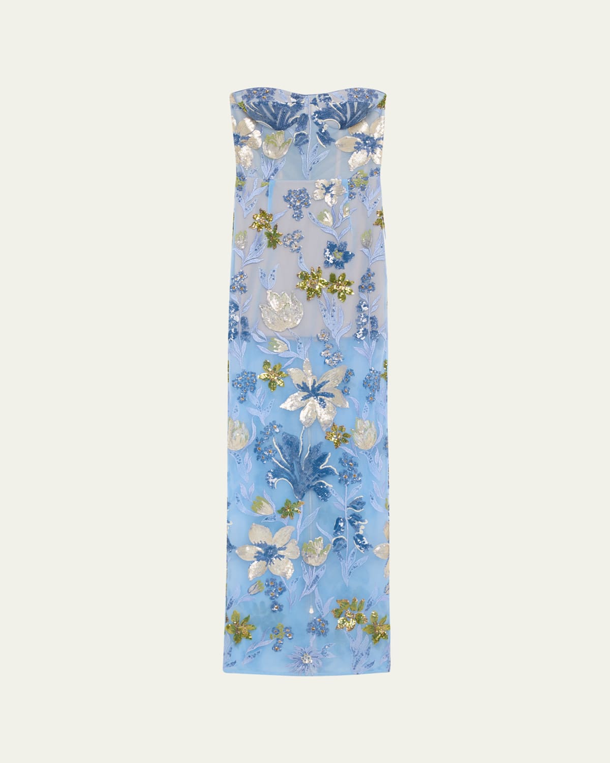 Bronx And Banco Dahlia Sequin Floral Column Gown In Baby Blue Multi
