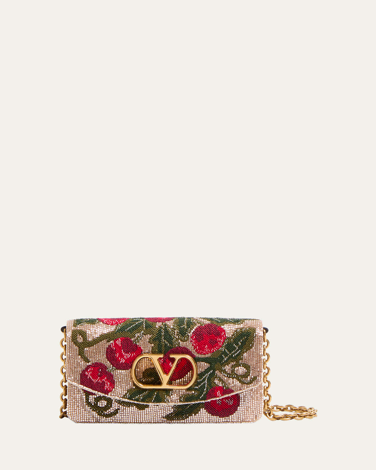 Valentino Garavani Vain Embroidered Shoulder Clutch With Cherryfic Pattern In Pink