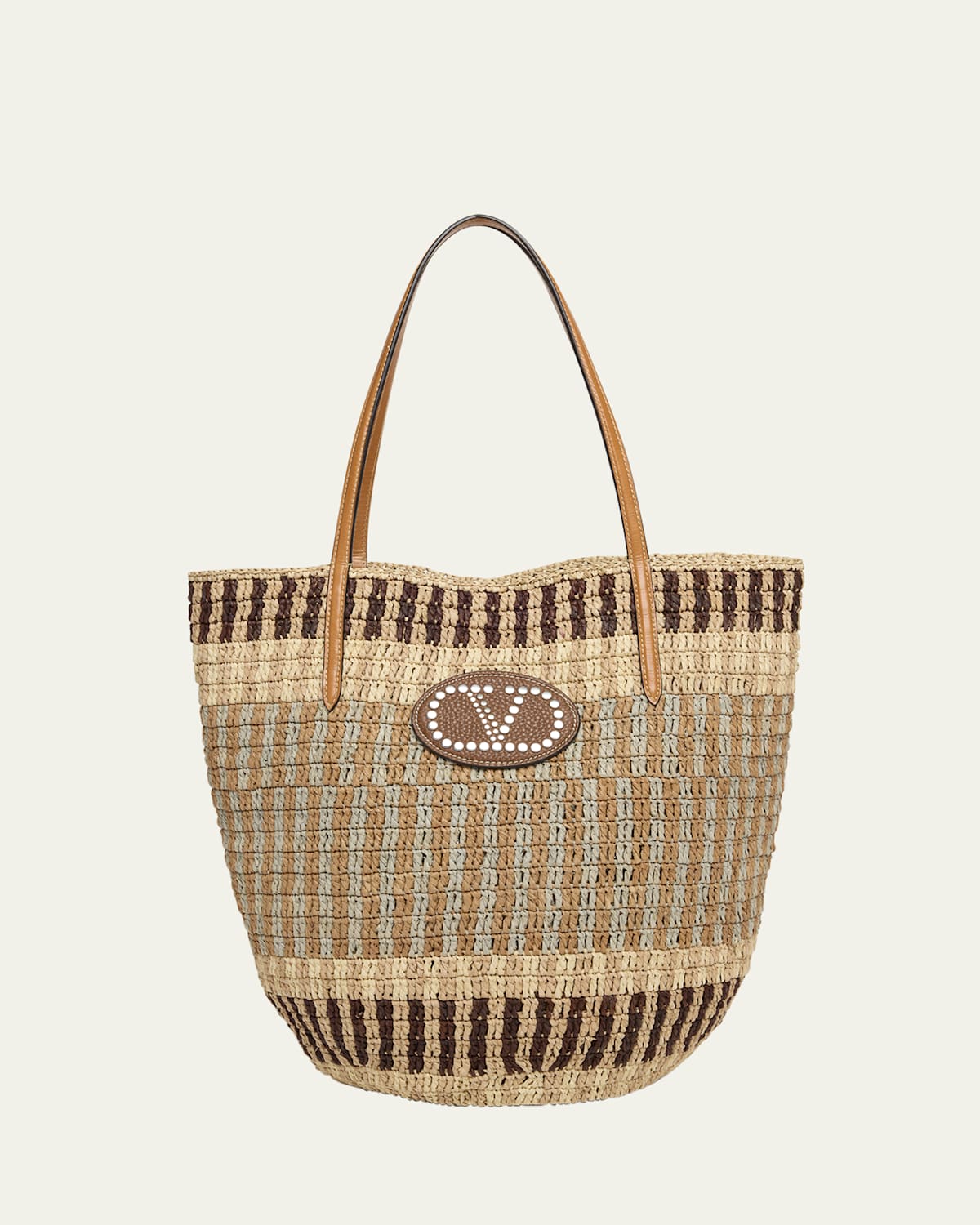 Valentino Vlogo Signature Crochet Straw Tote Bag In Brown