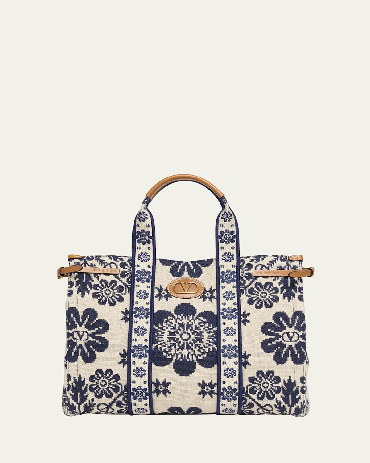 Valentino Antibes Large Leather-trimmed Floral-jacquard Tote