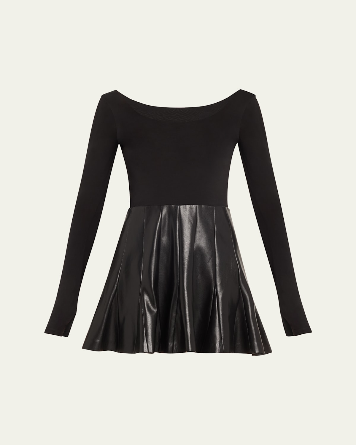 Chara Vegan Leather Long-Sleeve Pleated Mini Dress