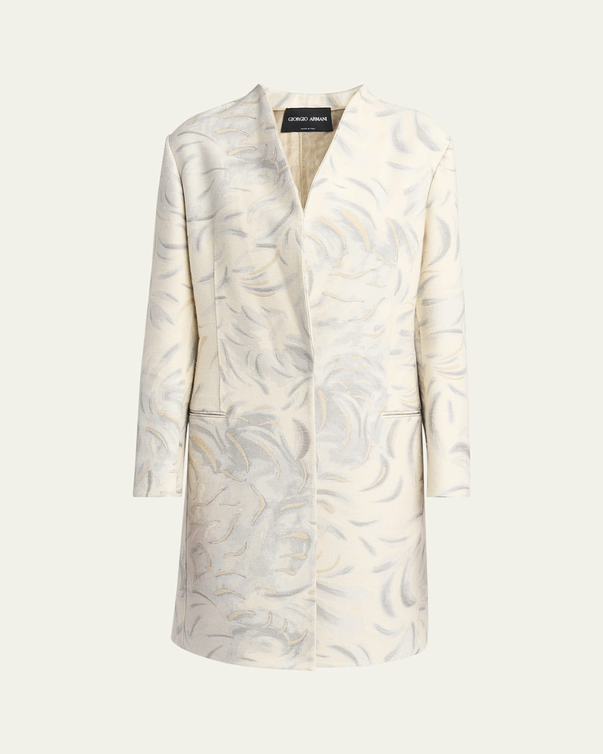 Giorgio Armani Abstract V-neck Silk Coat In Off White