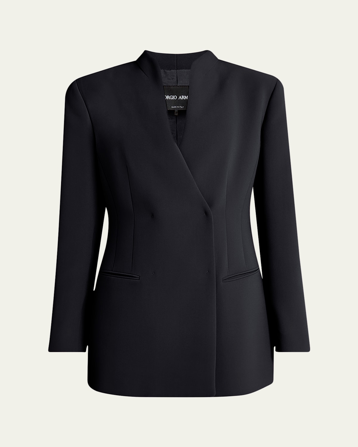 Giorgio Armani Tailored Double-breasted Silk Blazer In Solid Black
