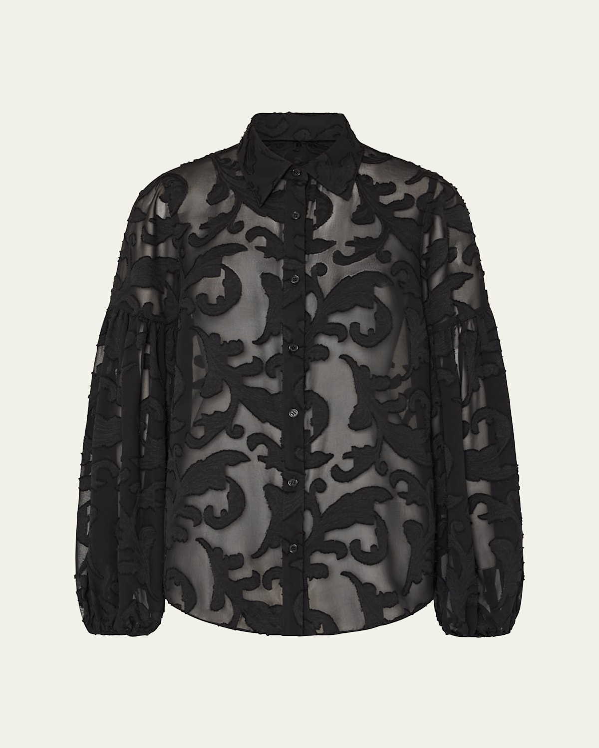 MILLY SCROLL BURNOUT BUTTON-FRONT BLOUSE 