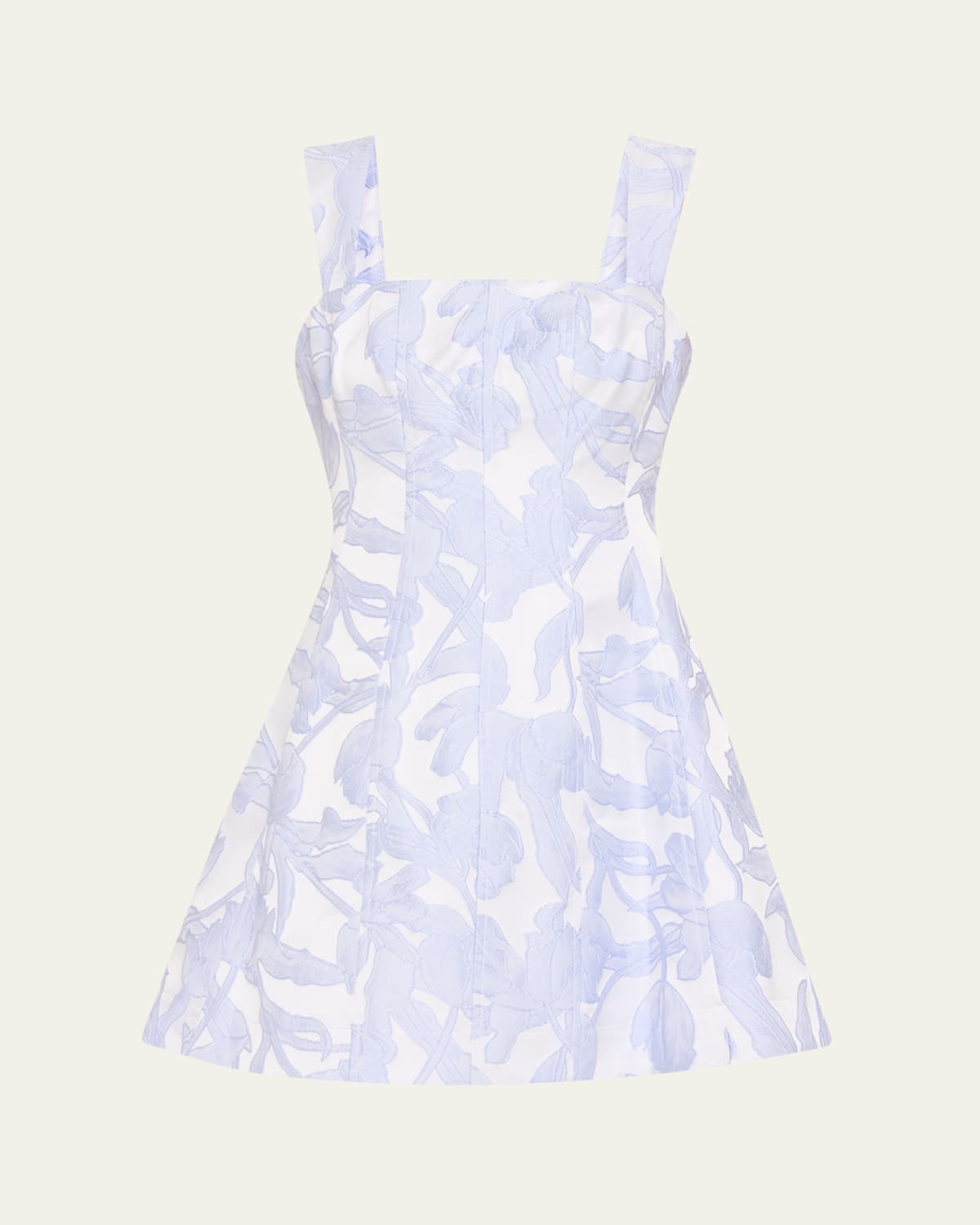 Square-Neck Floral Jacquard Mini Dress