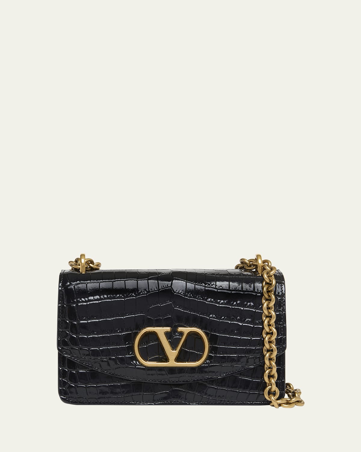 Valentino Garavani Vain Small Vlogo Crocodile Shoulder Bag In Black