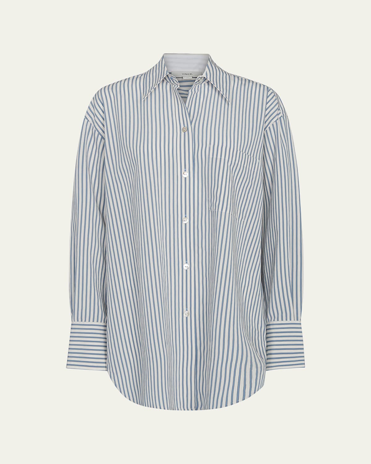 Vince Furrow Stripe Button-front Shirt In Blueoff White