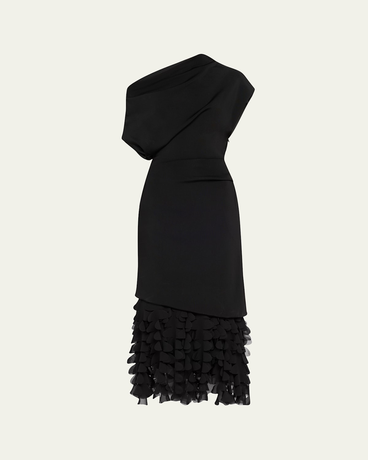 Brandon Maxwell The Lainey Asymmetric Draped 3d Petal Dress In Black