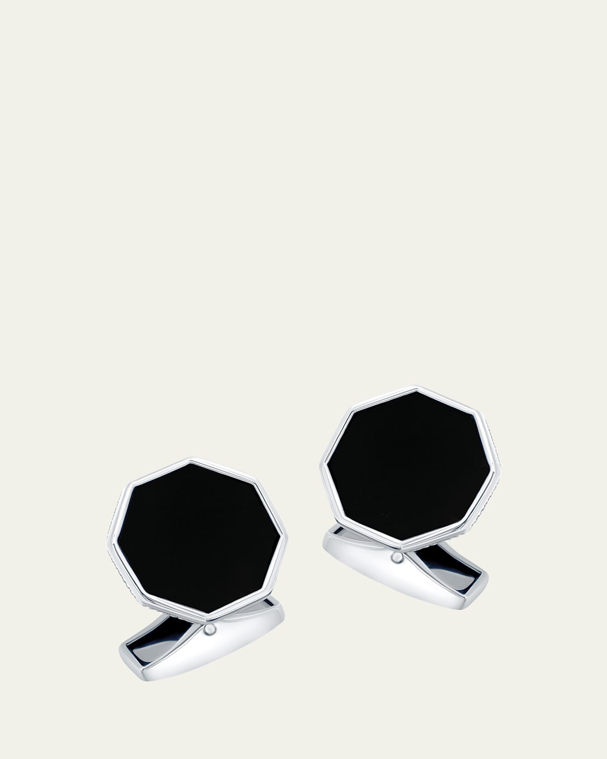 Men's Rhodium-Plated Sterling Silver Black Onyx Classic London Eye Cufflinks