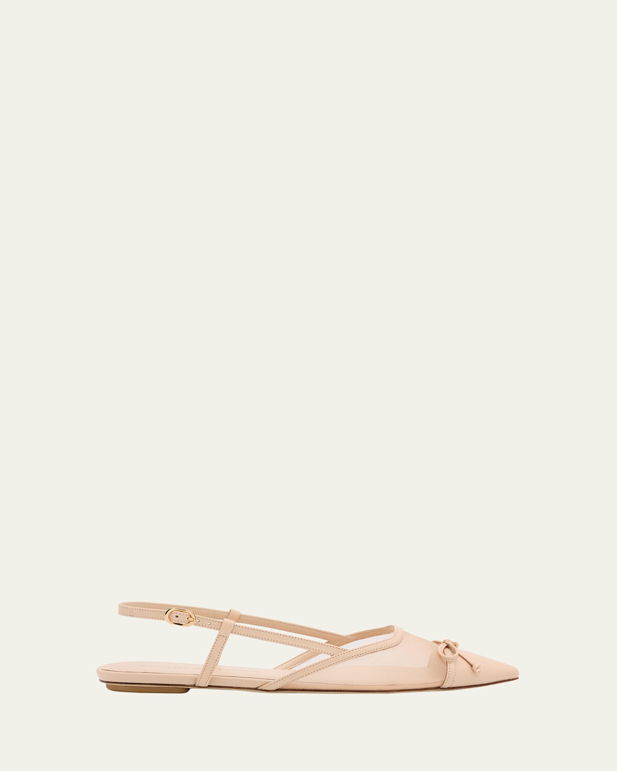 Stuart Weitzman Kitty Mesh Leather Cap-toe Slingback Flats In Beigebarely Beige