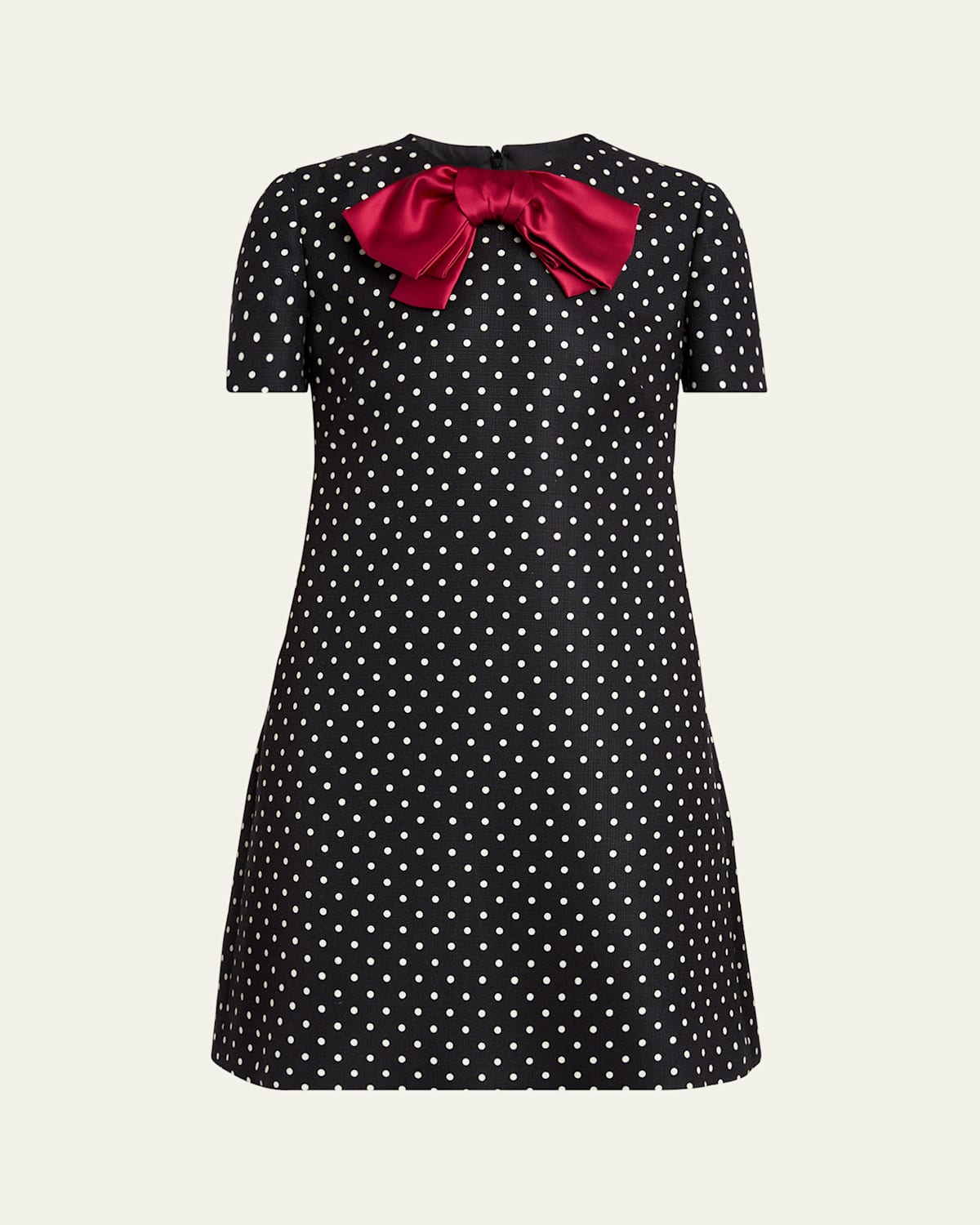 Valentino Mini Dress With Polka Dot Print And Bow Detail In Black Red