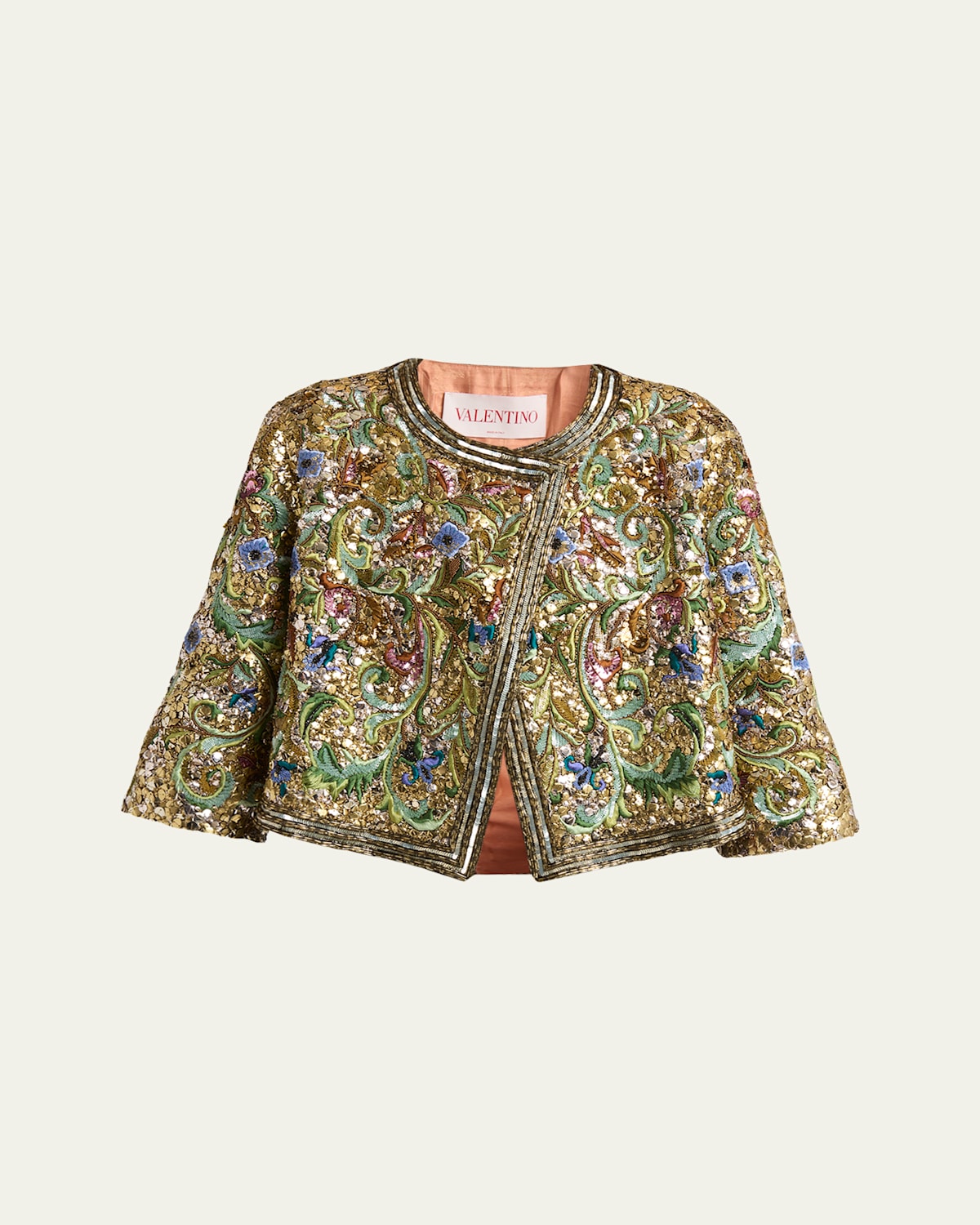 Valentino Sequin Embroidered Floral Cropped Jacket
