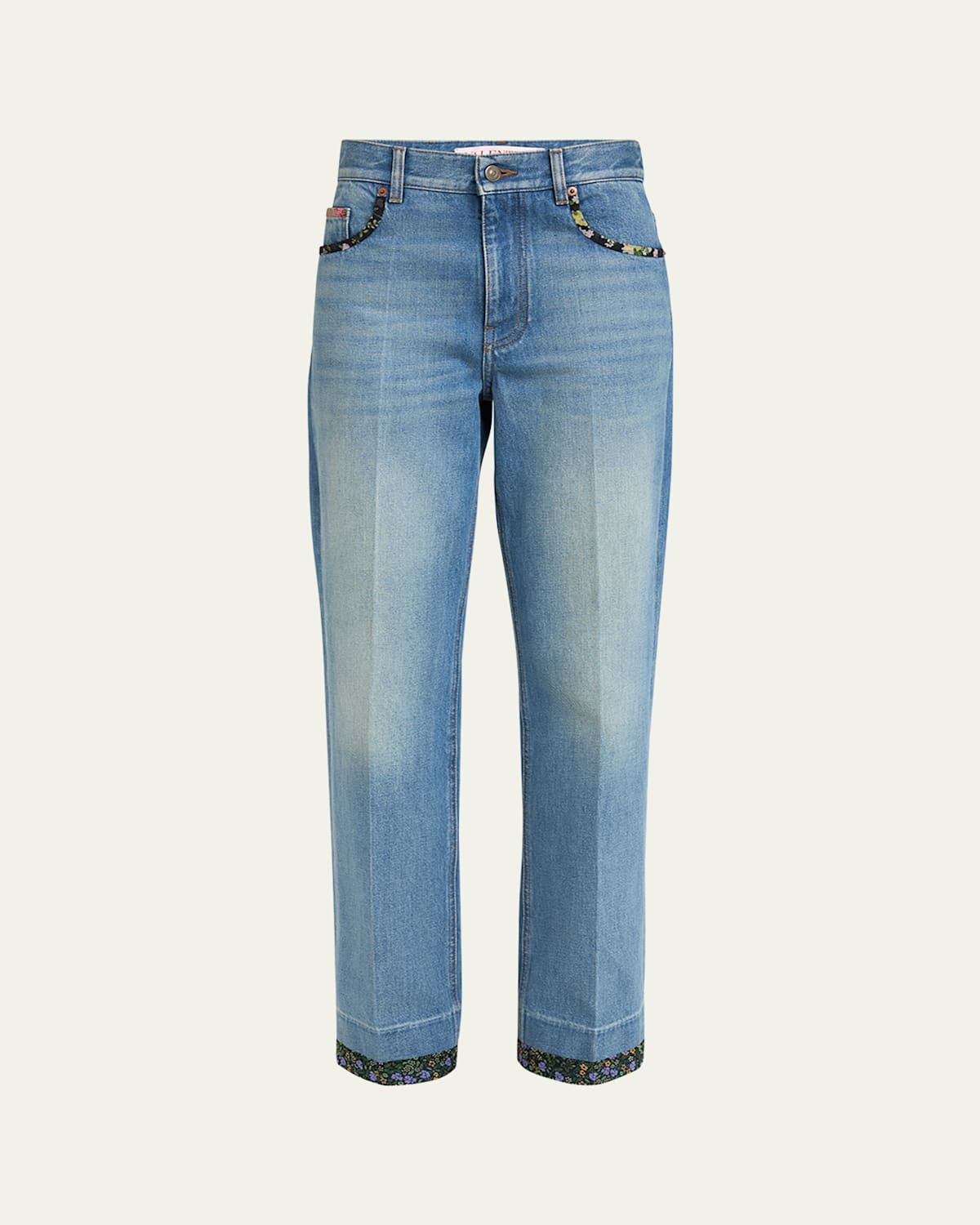 Valentino Straight-fit Denim Pants With Colorful Embellishments In Denim