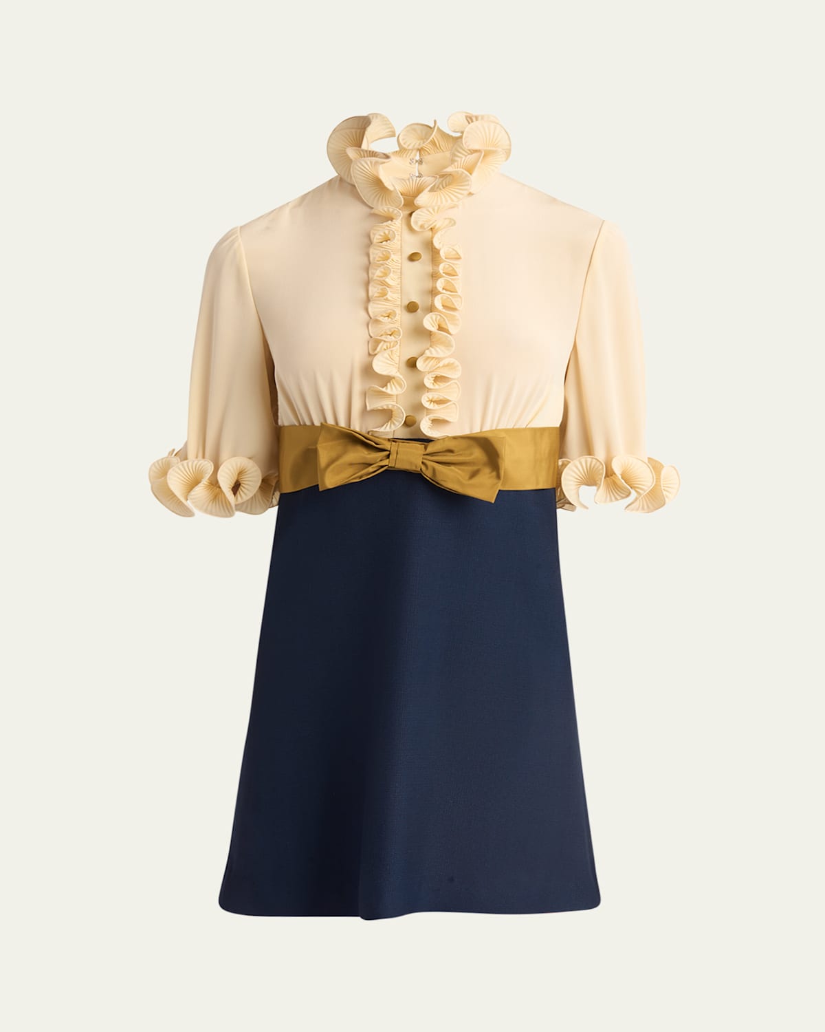 Valentino Womens Provence Blue Betulla Frilled Contrast-texture Silk Mini Dress