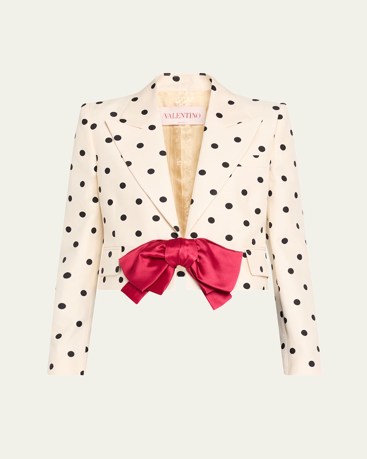 Valentino Bow-embellished Polka-dot Silk-shantung Jacket In Light Hazelnut