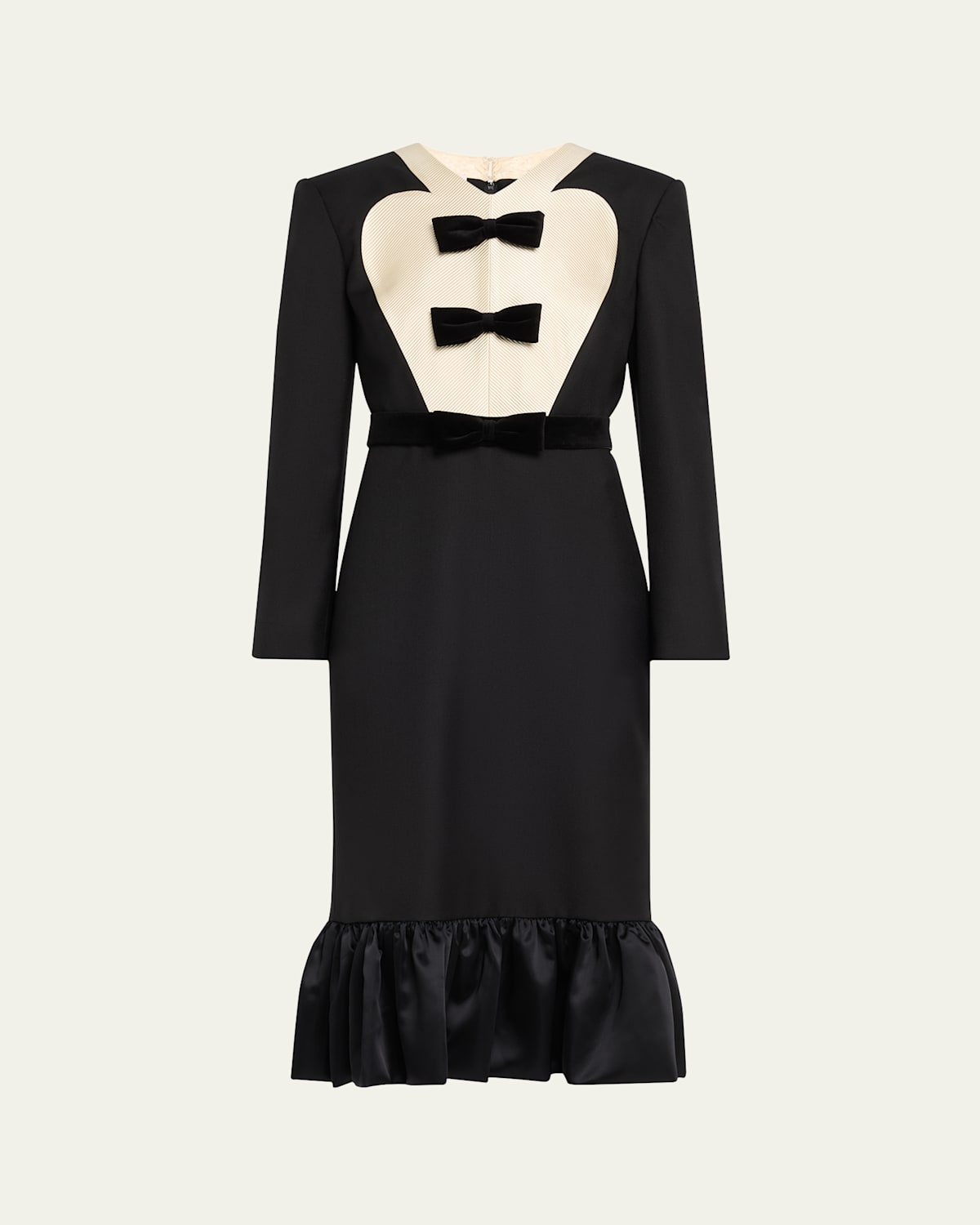 Shop Valentino Bow Tuxedo Ruffle Midi Dress In Beigeblack