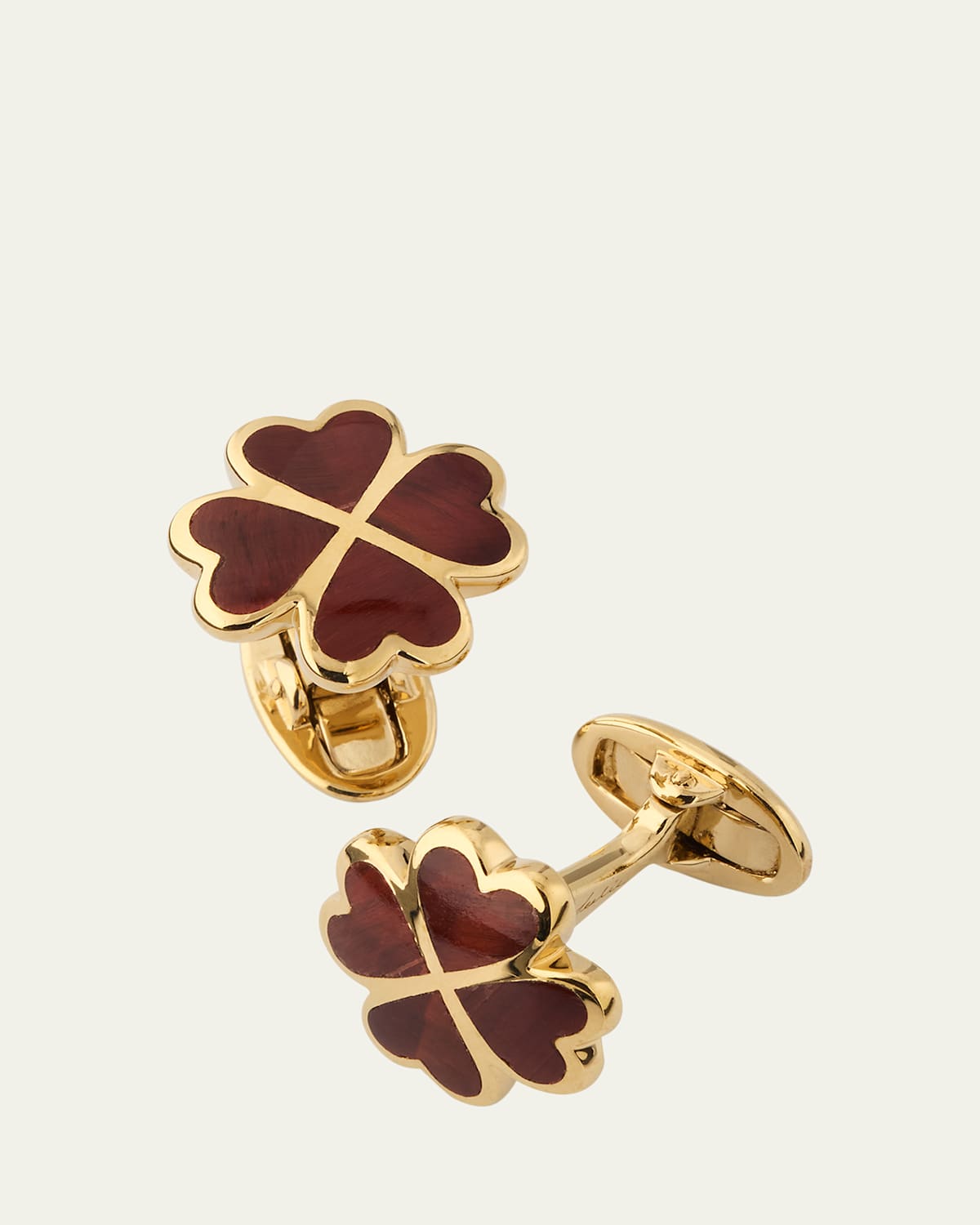 Men's 18K Gold Vermeil Red Tigers Eye Clover Cufflinks