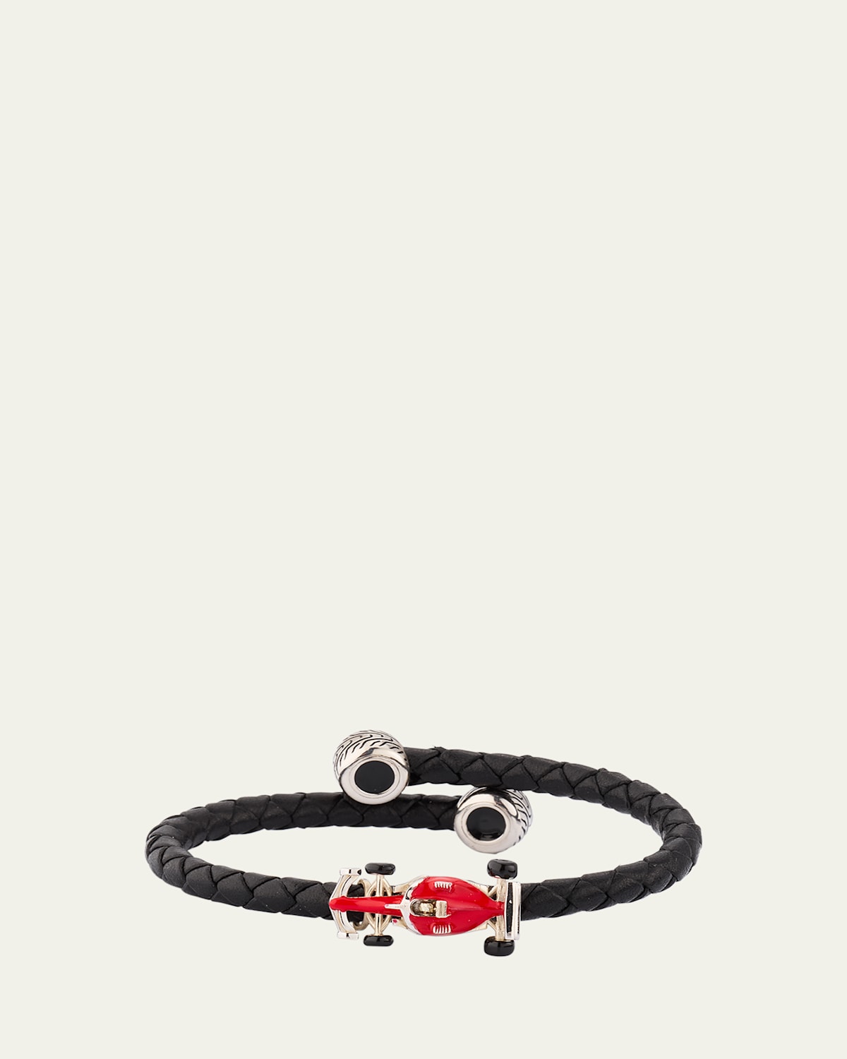 Men's Braided Leather Bracelet with Enamel Race Car
