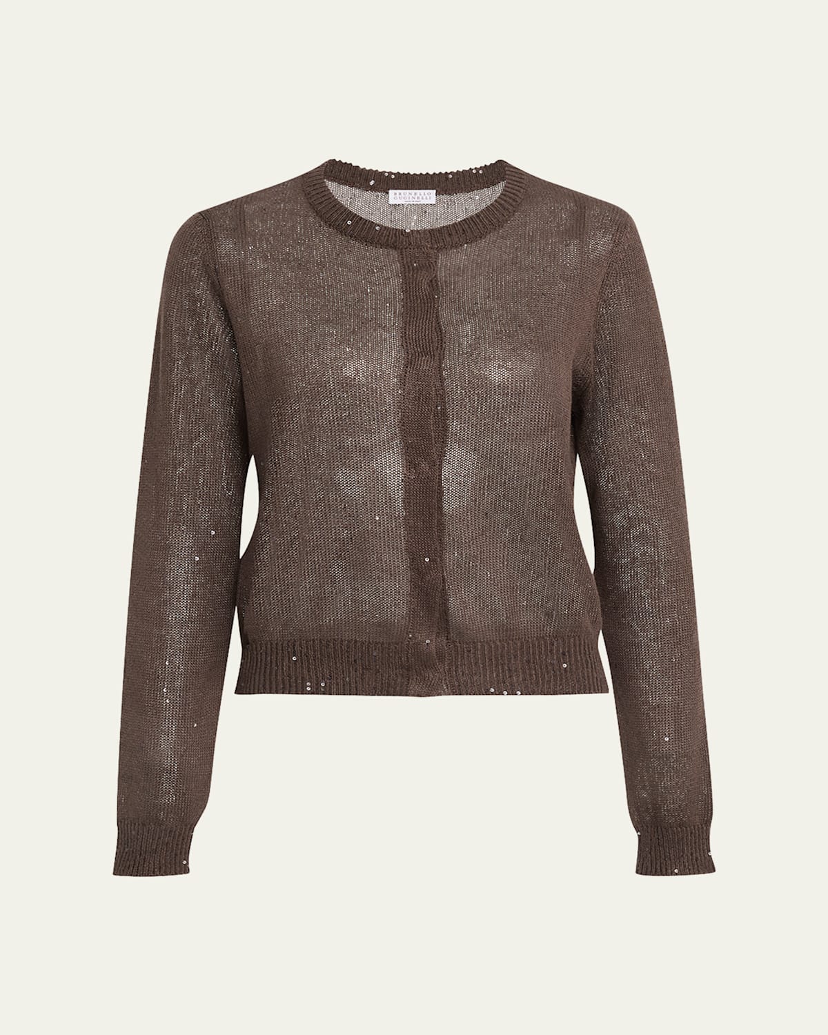Linen Paillette Crewneck Cardigan