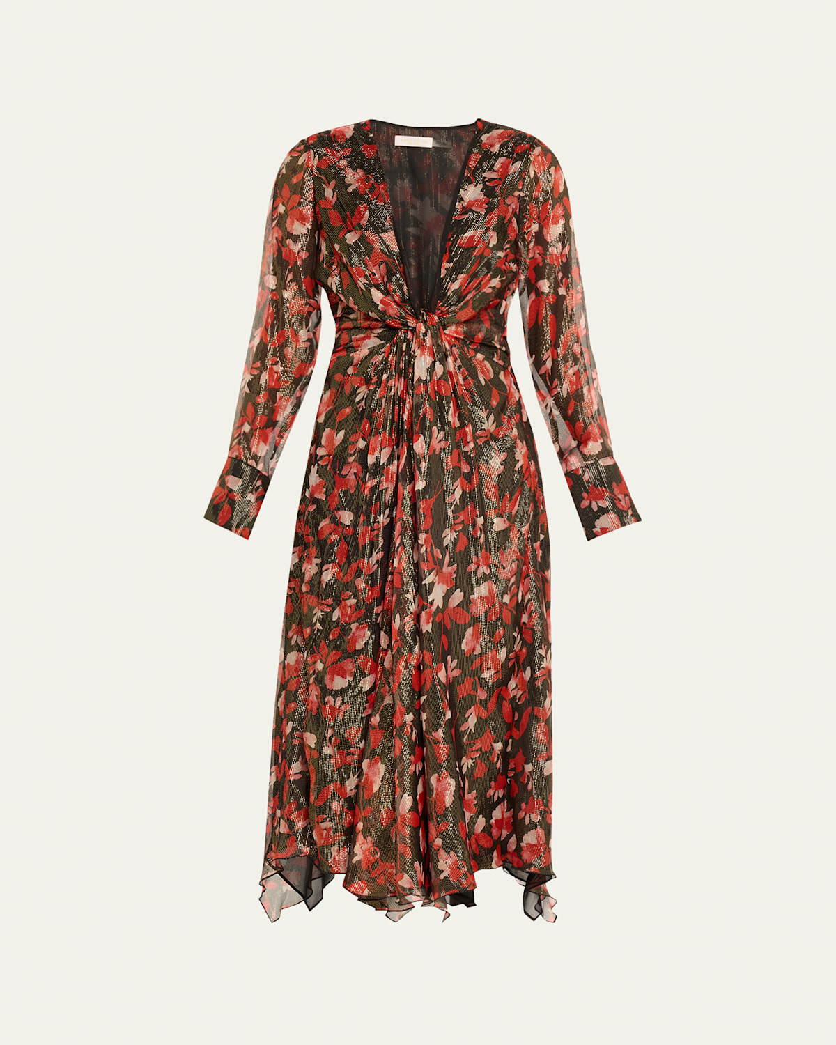 RAMY BROOK TATIA PLUNGING LONG-SLEEVE MIDI DRESS 