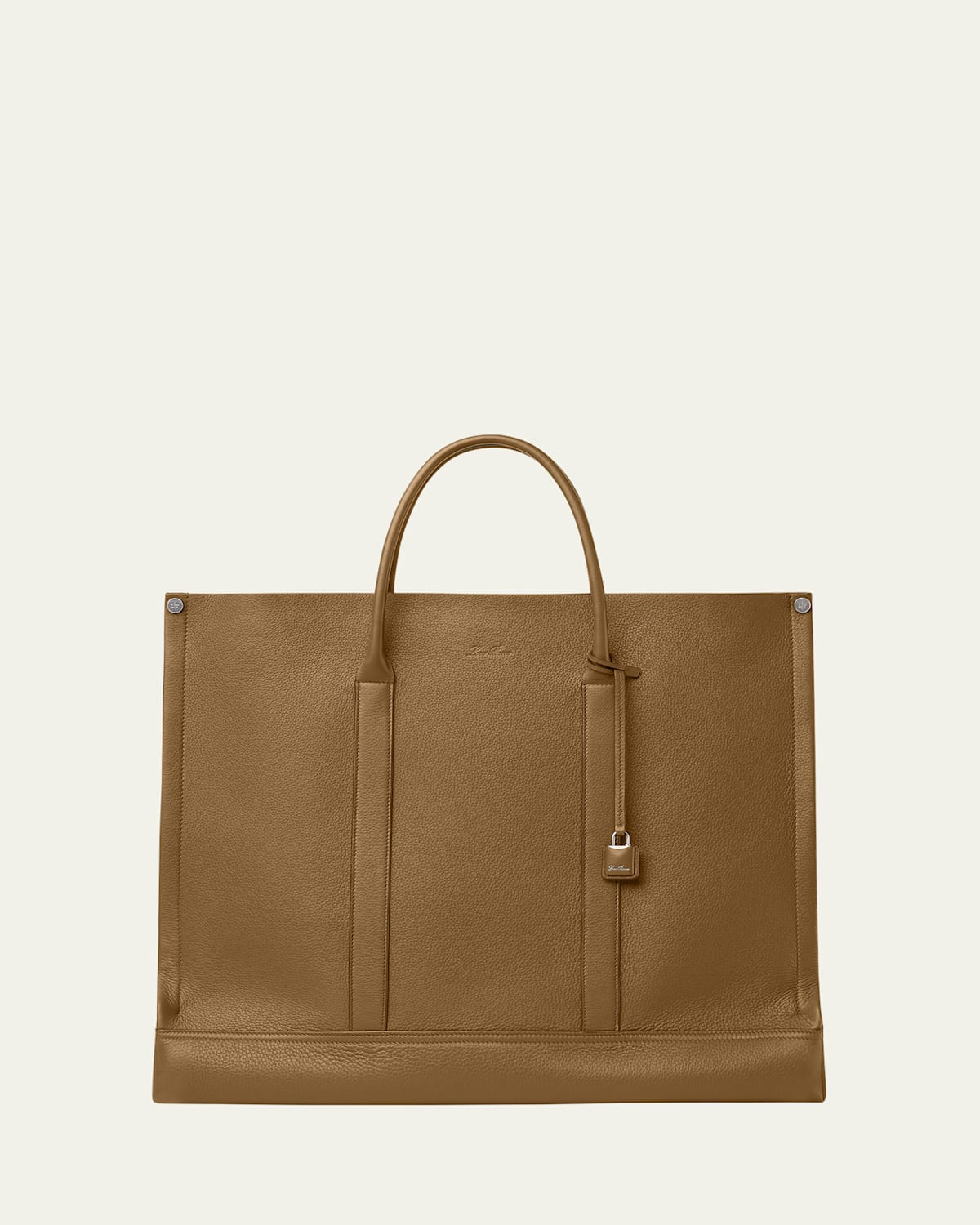 Loro Piana Beam Leather Tote Bag In Salty Capers Gun Metal
