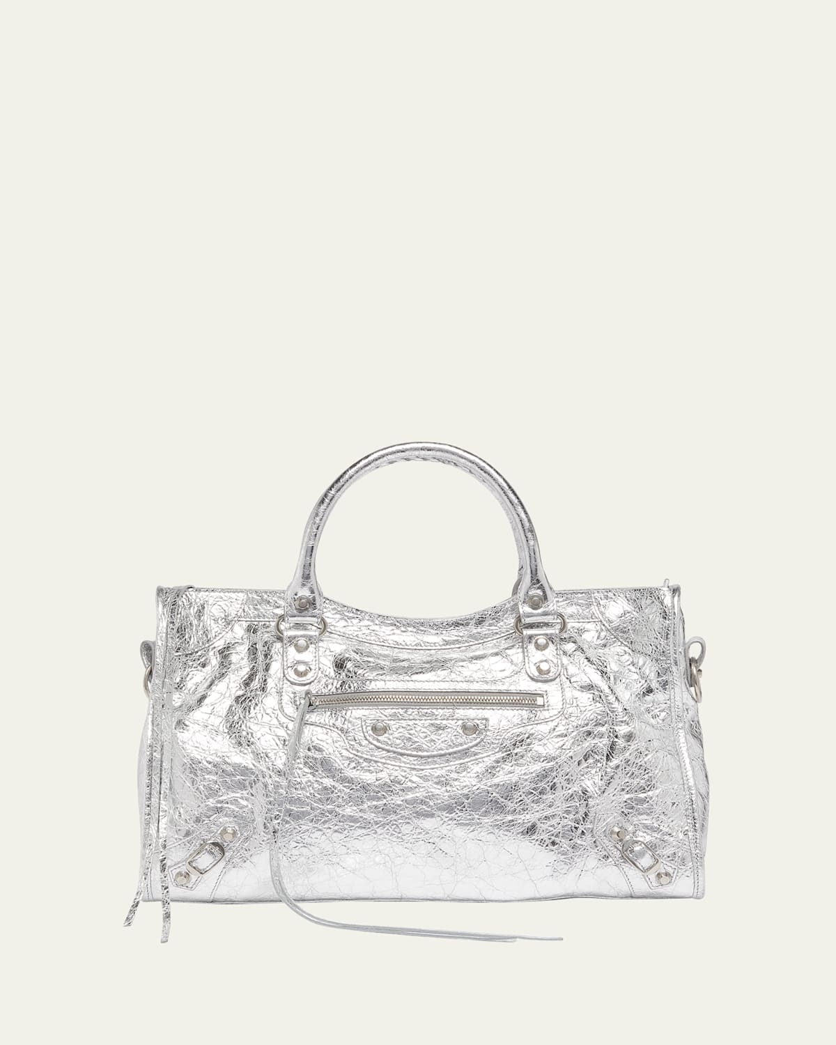Balenciaga Le City Medium Metallic Textured-leather Tote In Silver