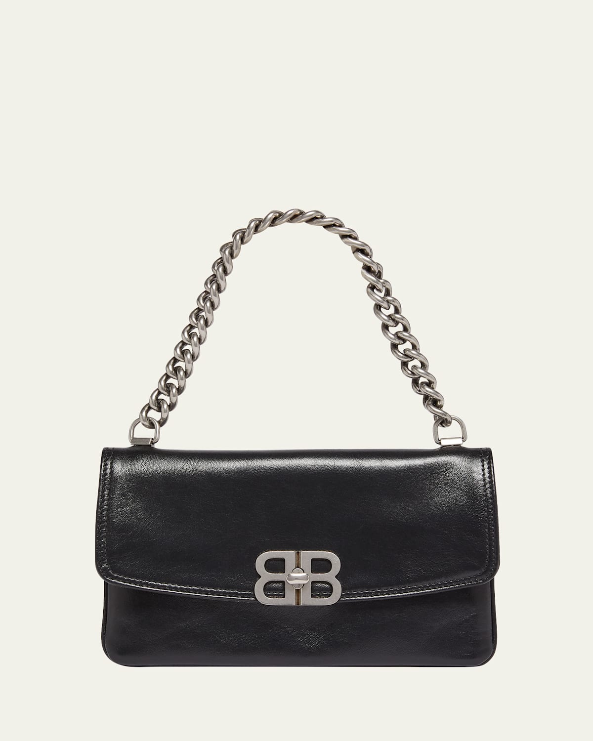 Balenciaga Bb Soft Leather Phone Wallet On Chain In Black