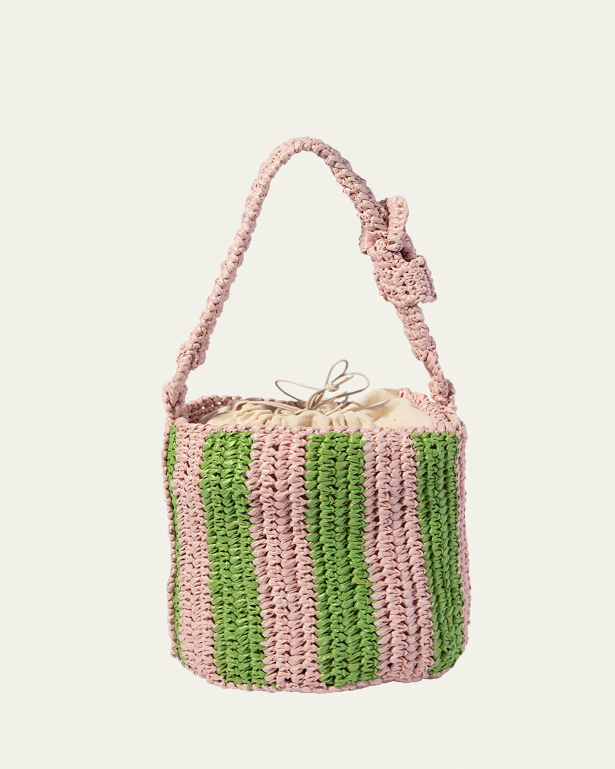 Maria La Rosa Cheyenne Mini Striped Raffia Bucket Bag
