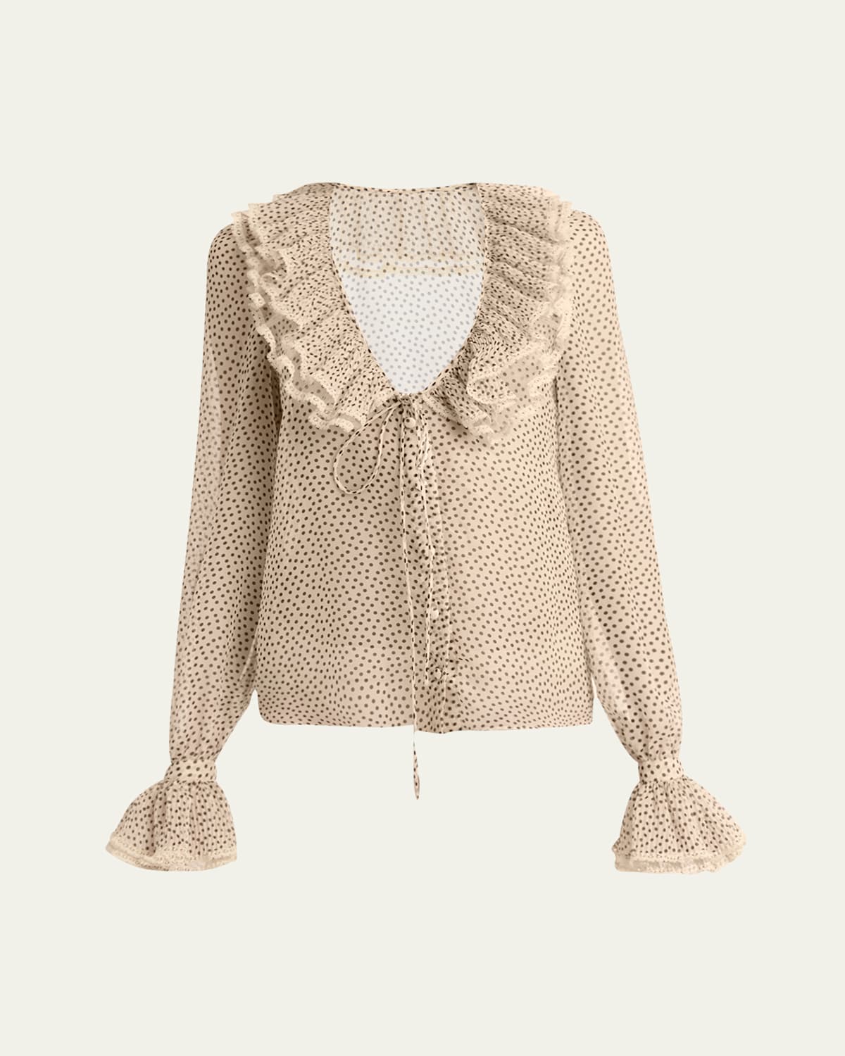 Valentino Silk Blouse With Ruffled Neckline And Polka Dot Pattern