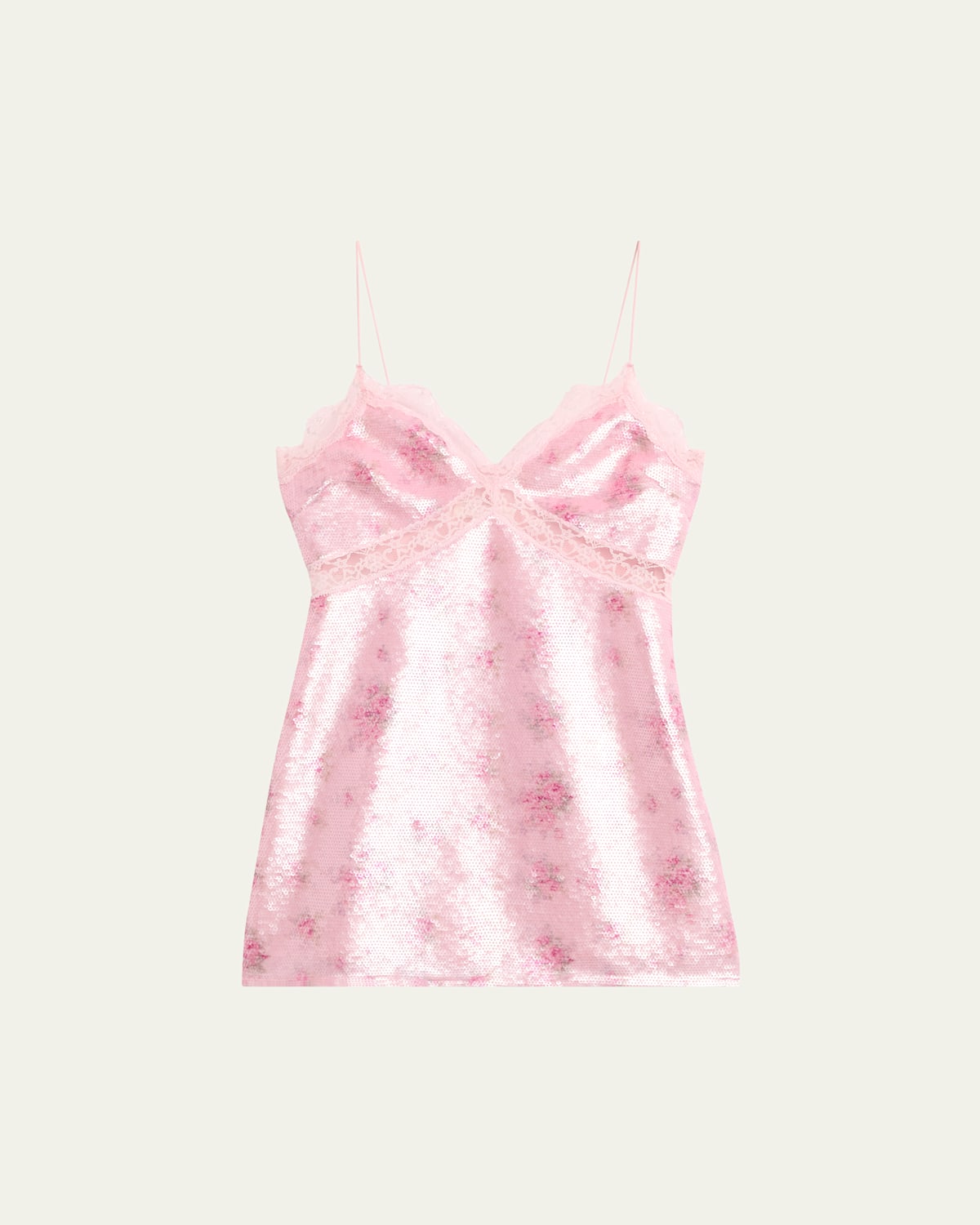 Loveshackfancy Finta Sequined Lace-trim Mini Dress In Flamenco Pink
