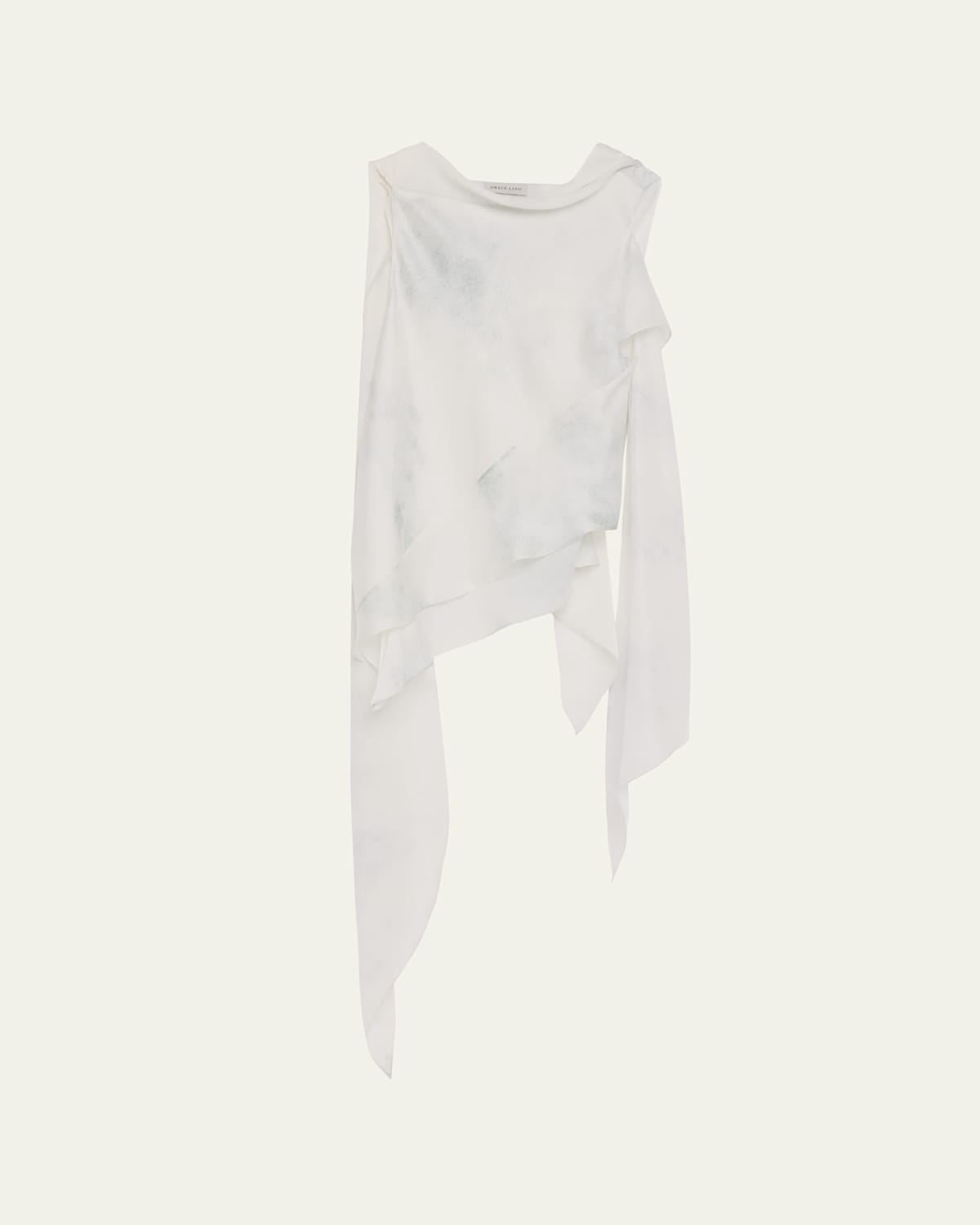 Grace Ling Silk Satin Chiffon Bias Scarf Top In Ash White