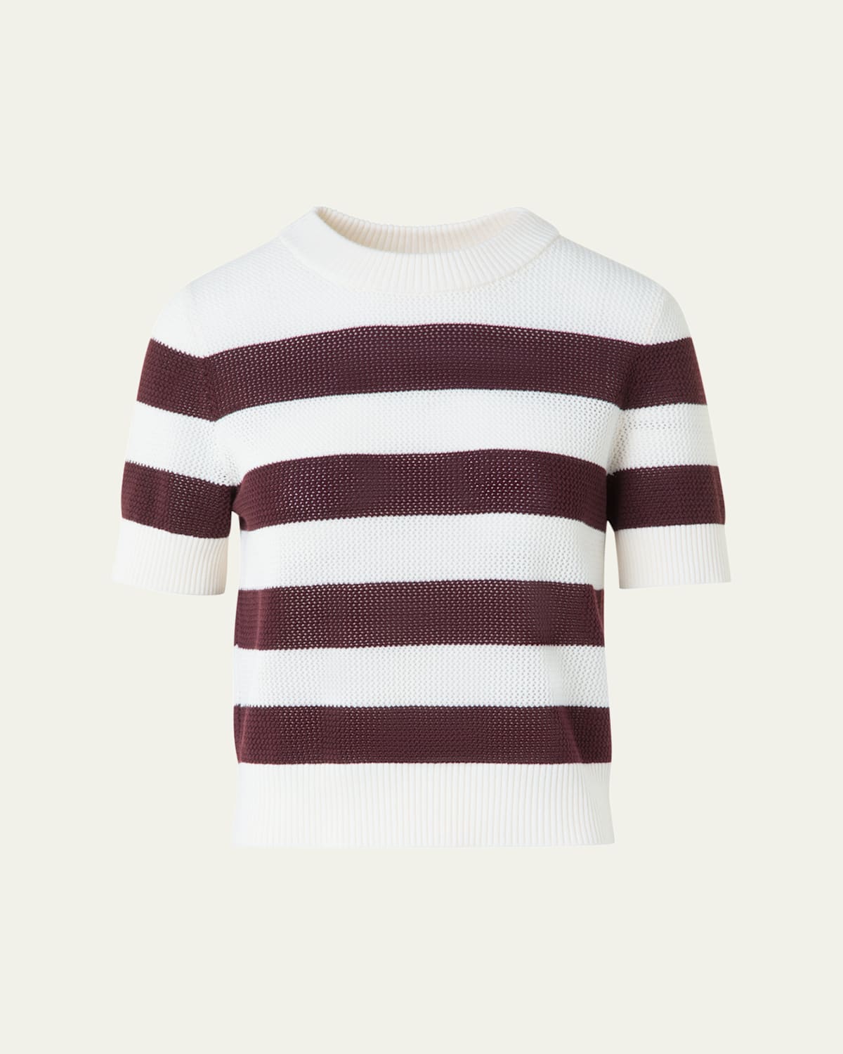 Striped Cool Wool Mesh Knit Short-Sleeve Sweater