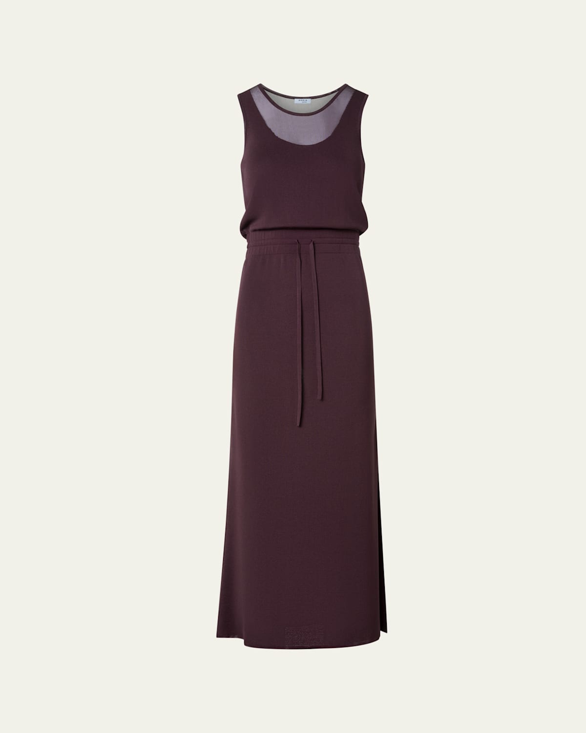 Sleeveless Layered Sheer Viscose Knit Drawstring Midi Dress
