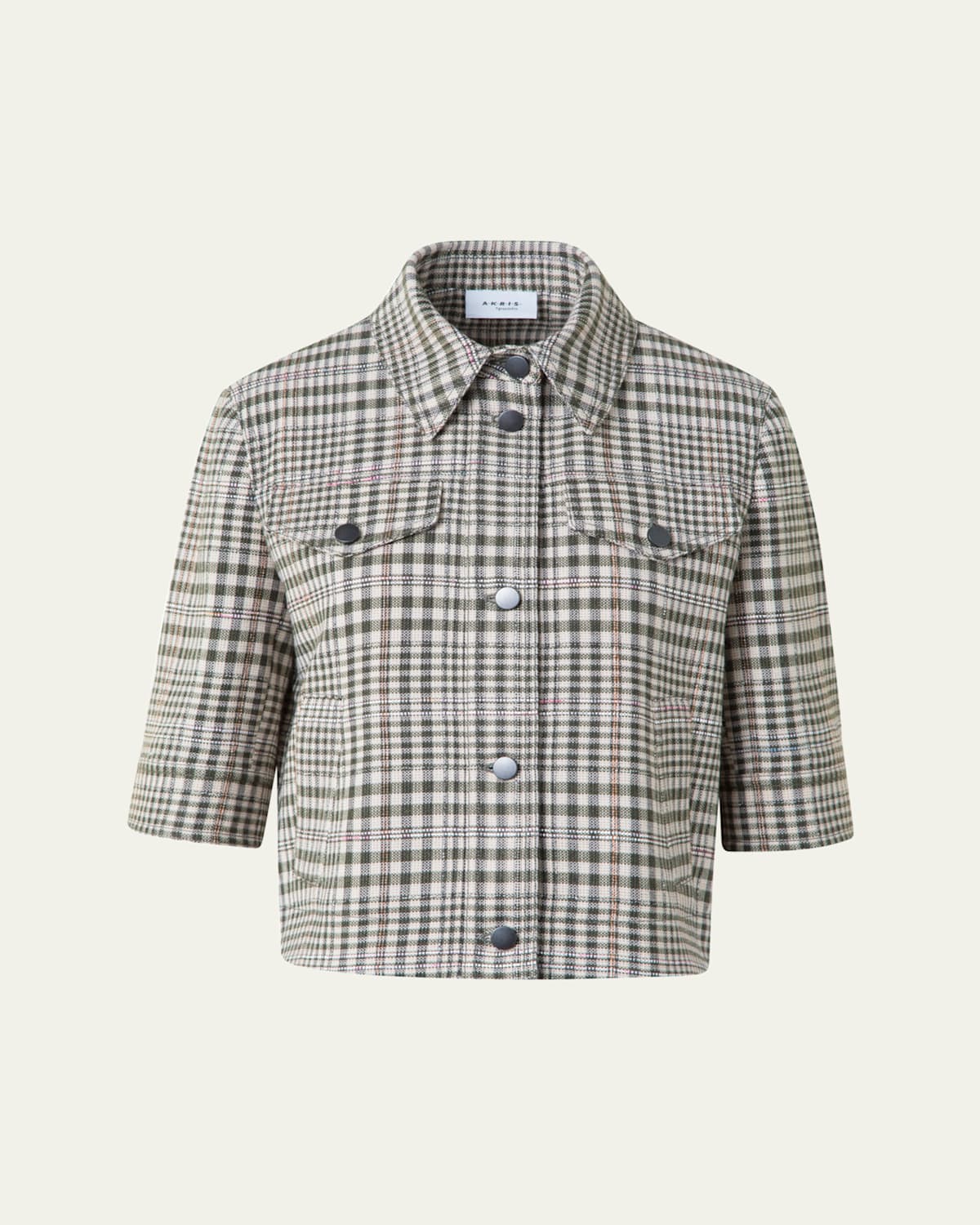 Cotton-Blend Check Short Jean Jacket