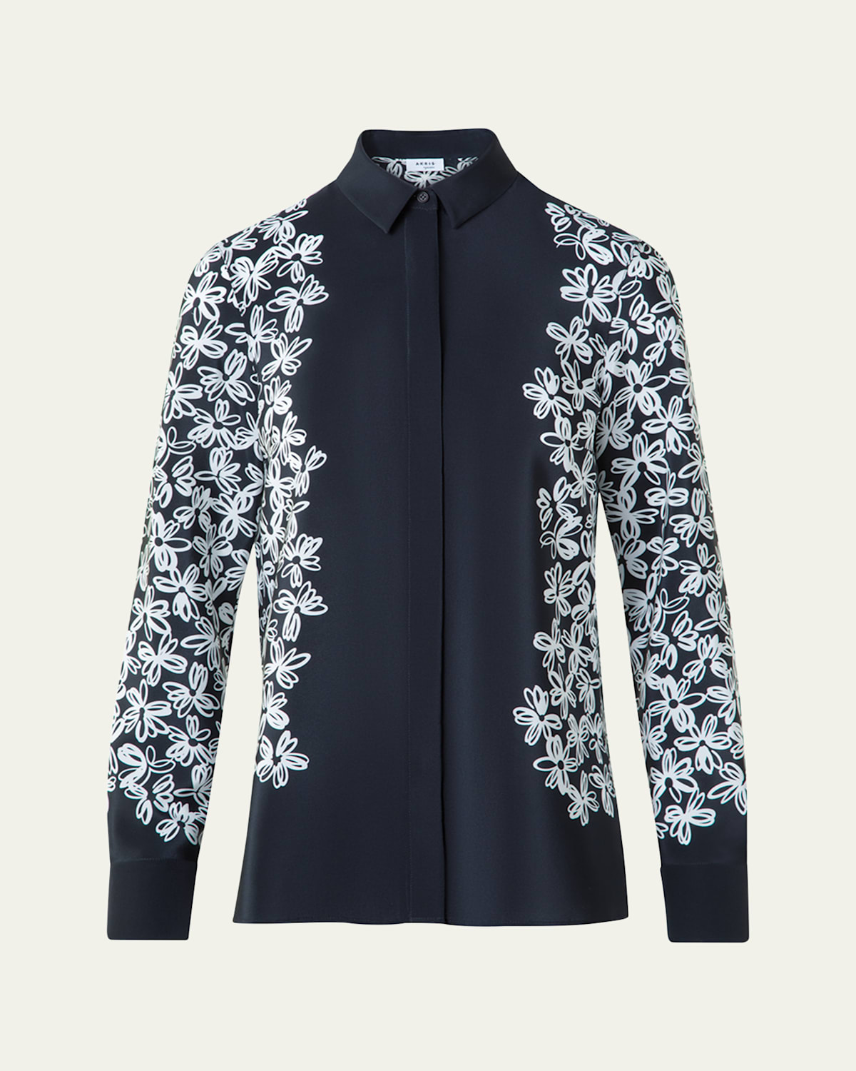 Daisy Print Button Down Silk Blouse