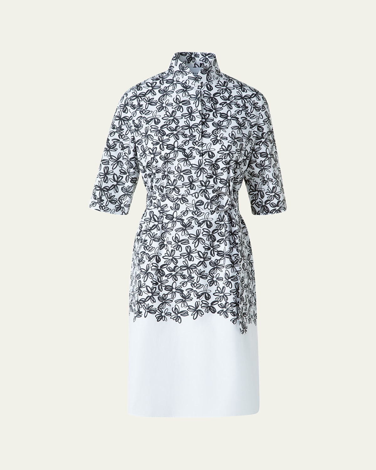 Daisy-Print Cotton Poplin Belted Shirtdress