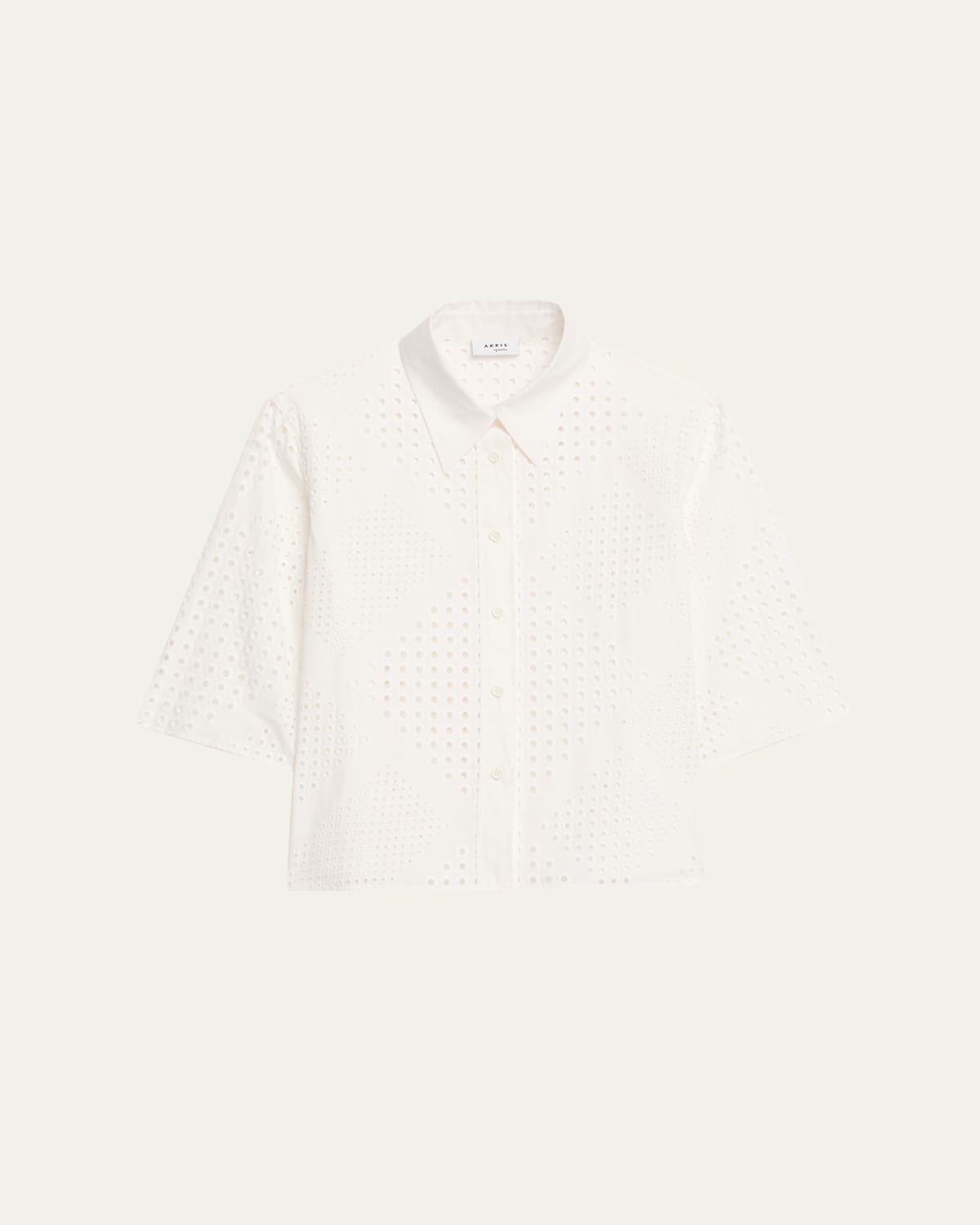 Diamond Eyelet Cropped Cotton Poplin Blouse