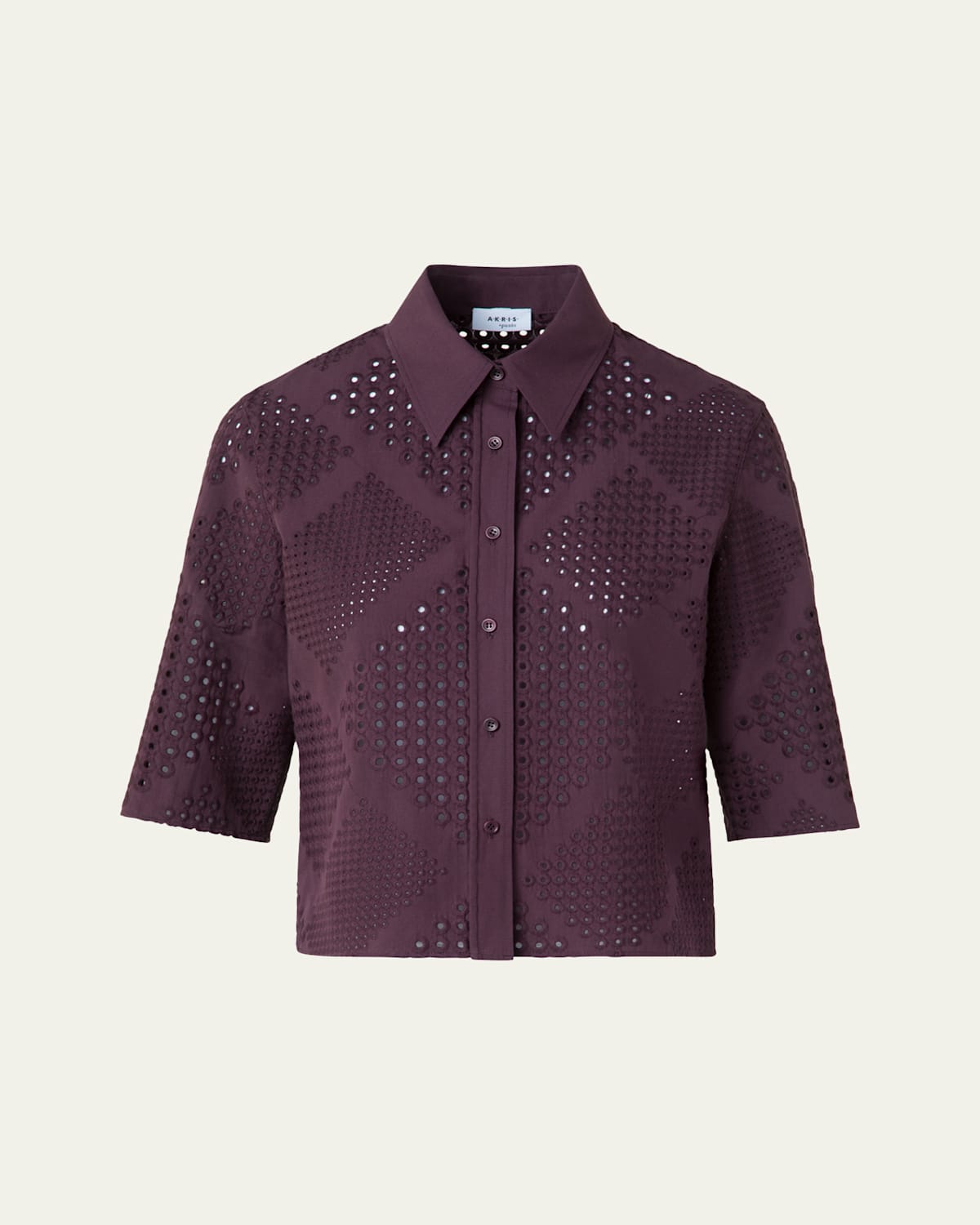 Diamond Eyelet Cropped Cotton Poplin Blouse