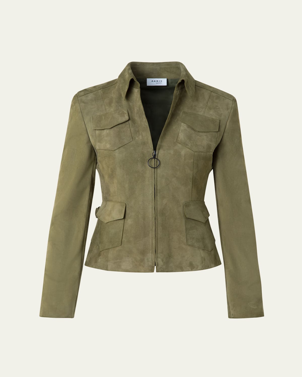 Tailored Zip-Front Suede Jacket