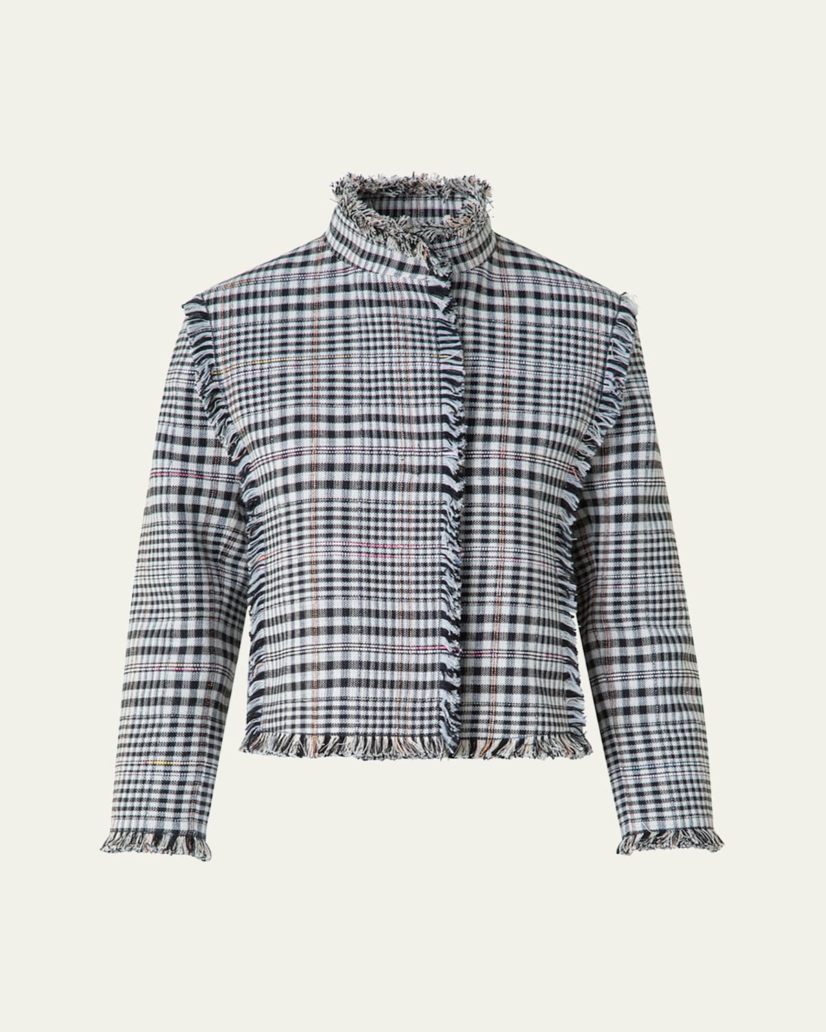 Fringe-Trim Check Jacket