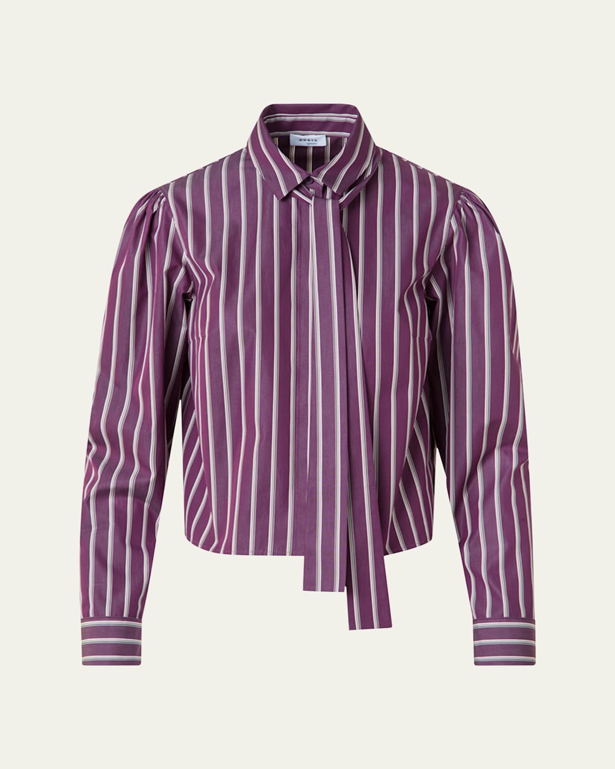 Striped Tie-Neck Cotton Poplin Blouse