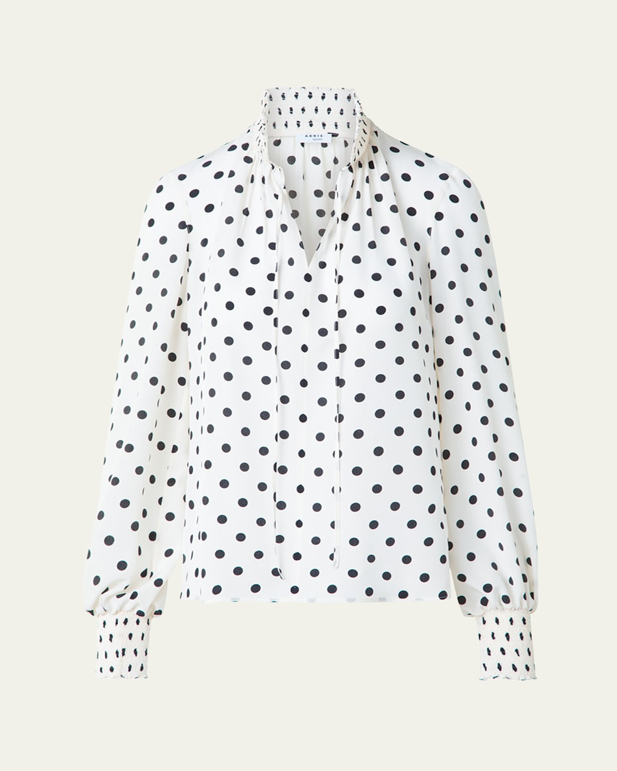 Smocked Polka Dot Silk Crepe De Chine Blouse