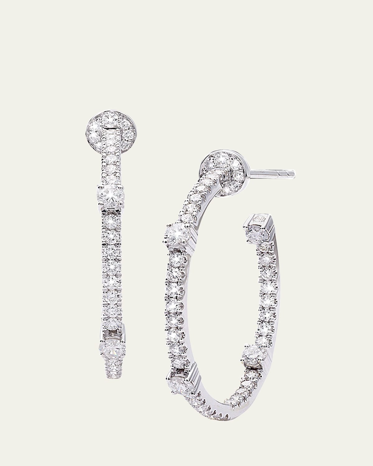 18K White Gold Pavé Diamond Hoop Earrings