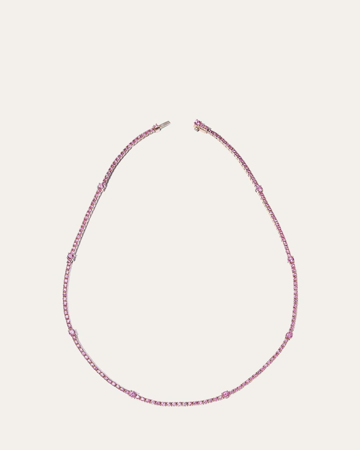 18K Rose Gold Pavé Pink Sapphire Riviera Necklace with Stations, 16"L