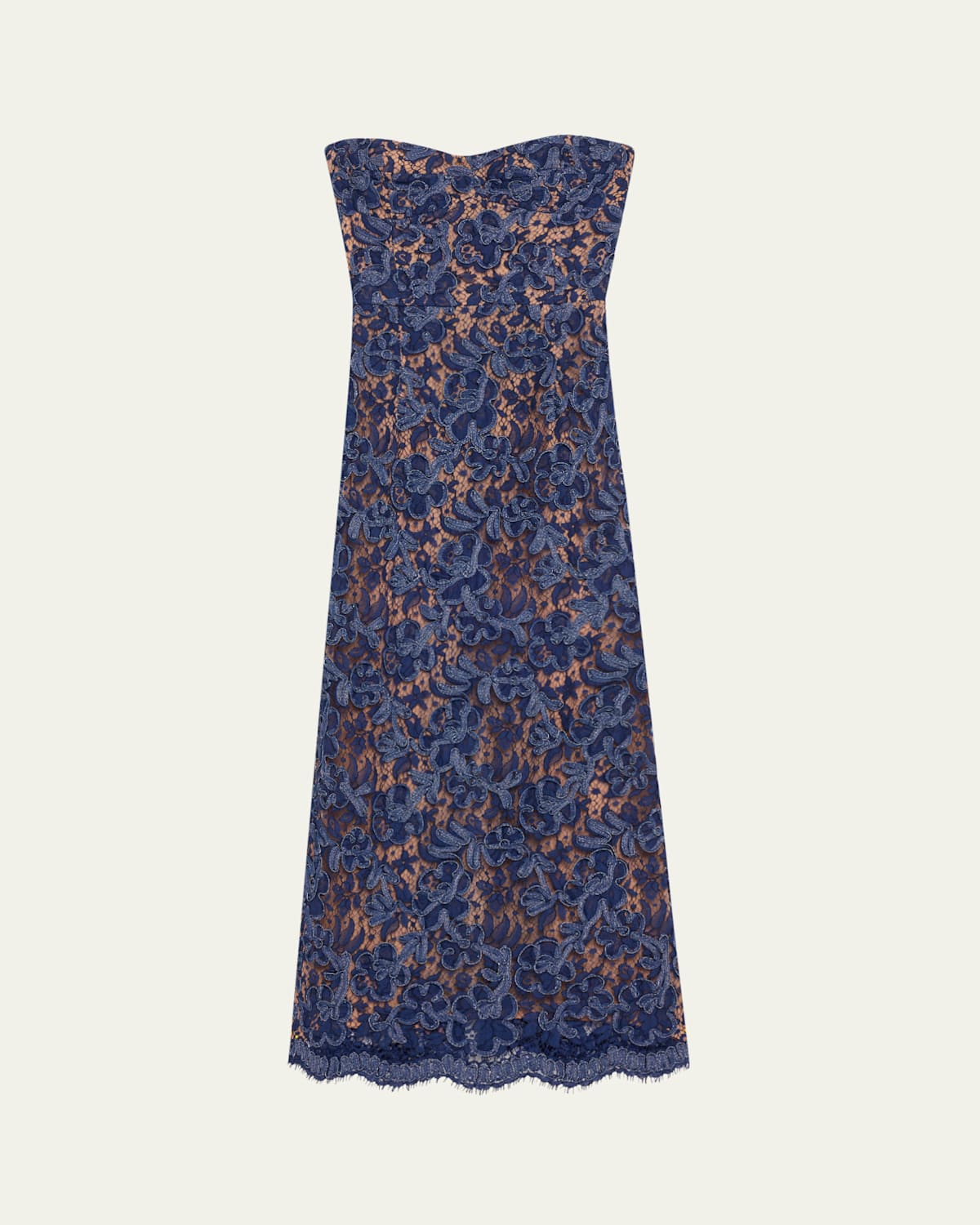 Strapless Lace Sheath Midi Dress